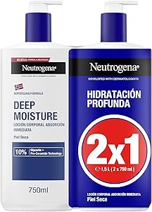 Neutrogena Fórmula Noruega Hidratación Profunda Loción Corporal de Absorción Inmediata (2 X 750 ml), crema hidratante corporal para piel seca, crema hidratante con Pro-Ceramida y Glicerina - Oferta en Belleza