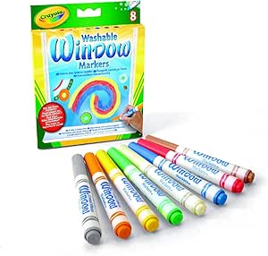 Crayola Window Markers (8 Count), Washable Window Markers for Kids, Works On Glass Surfaces, Fun Gifts for Kids