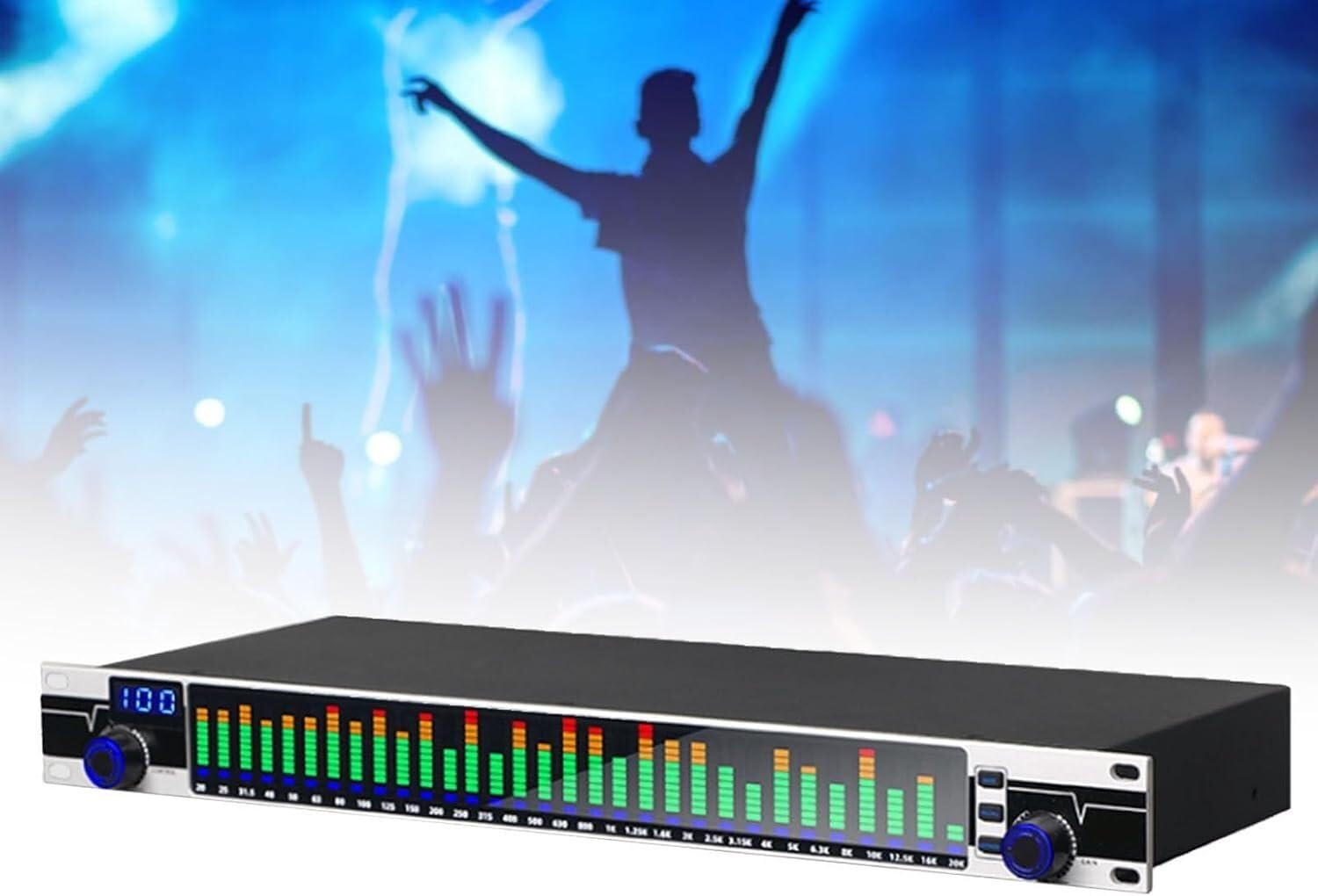 Ecualizador estéreo Ecualizador Digital de 31 Bandas, Ecualizador gráfico estéreo Profesional, Pantalla de Espectro LED, 10 Efectos preestablecidos, for Estudio de grabación
