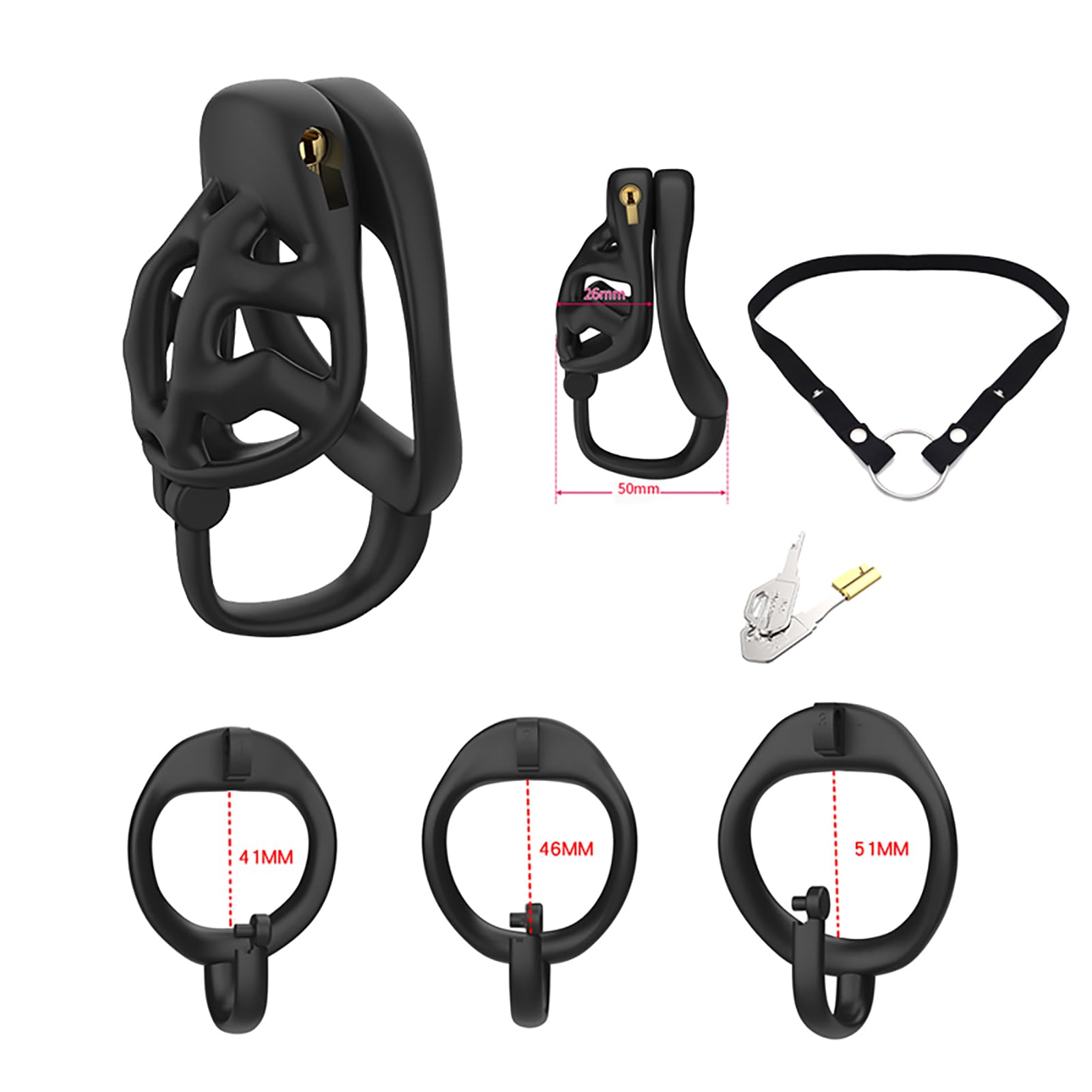 Juguete Sexual Jaula de Castidad para Hombres, Jaula de Castidad para Hombres con Cinturón Antideslizante y Anillos para el Pene, Cierre Invisible, Jaula para el Pene= (Black,Short)