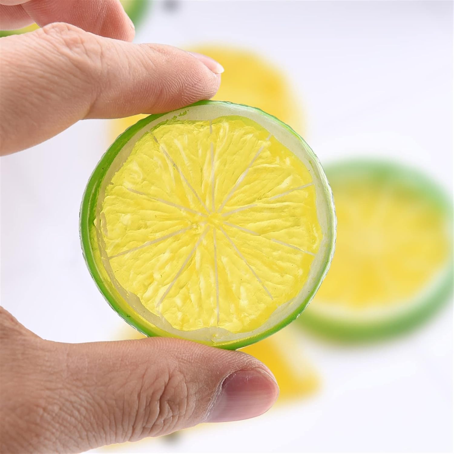 CAREG 25/30Pcs Simulation Fruit Slices Plastic Realistic Photography Props Compatible with Decoration Kitchen Room Party Artificial Lemon (Color : A3 25PCS)