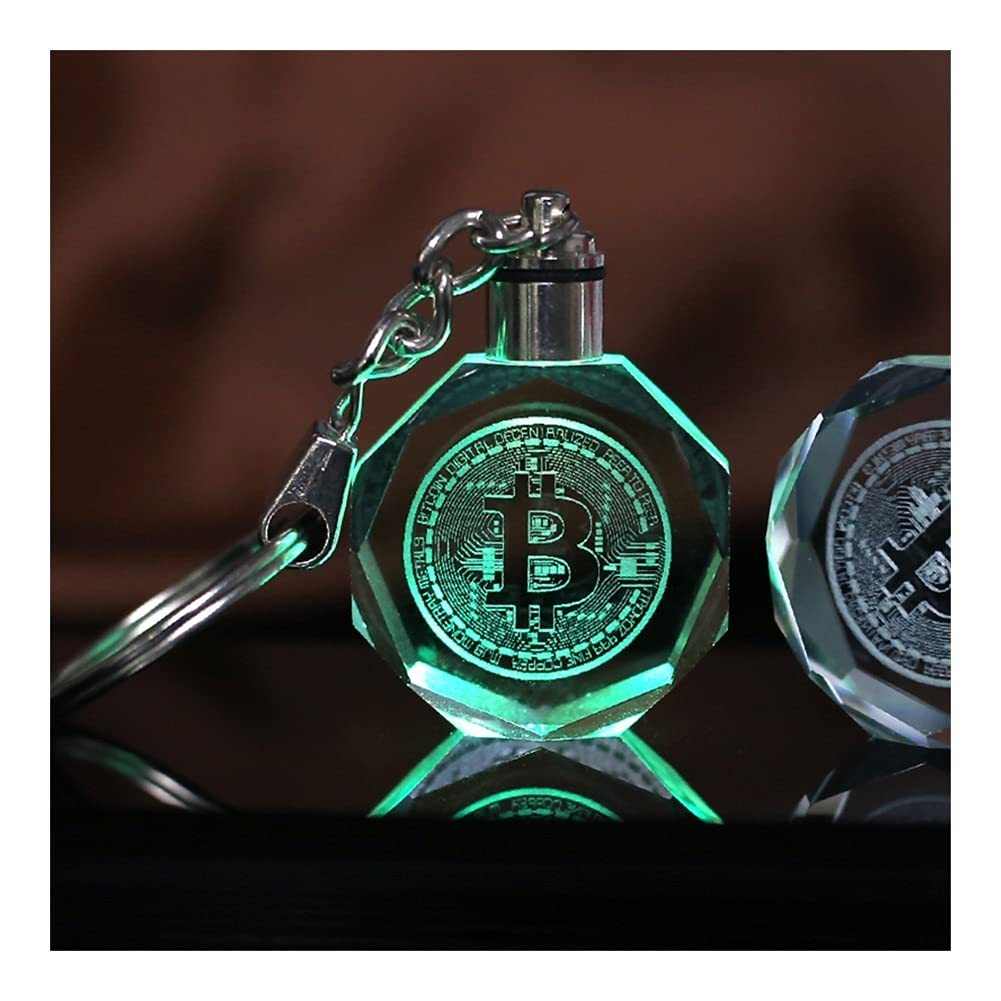 Amazon.co.jp : 工芸品 クリスタルビットコインキーホルダーレーザー刻まれた車のキーリングカラフルなLEDライトキーチェーン吊りペンダント家の装飾ギフトのお土産  (Color : Bitcoin 2, Size : With gift box) : ホーム＆キッチン