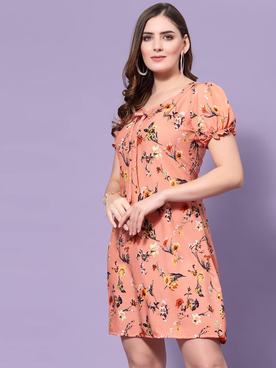 Oomph Dress For Women Stylish| Summer Vacation Style |Floral Print Puff Sleeve Dress | Lightweight Flared Maxi For Casual & Holiday Wear