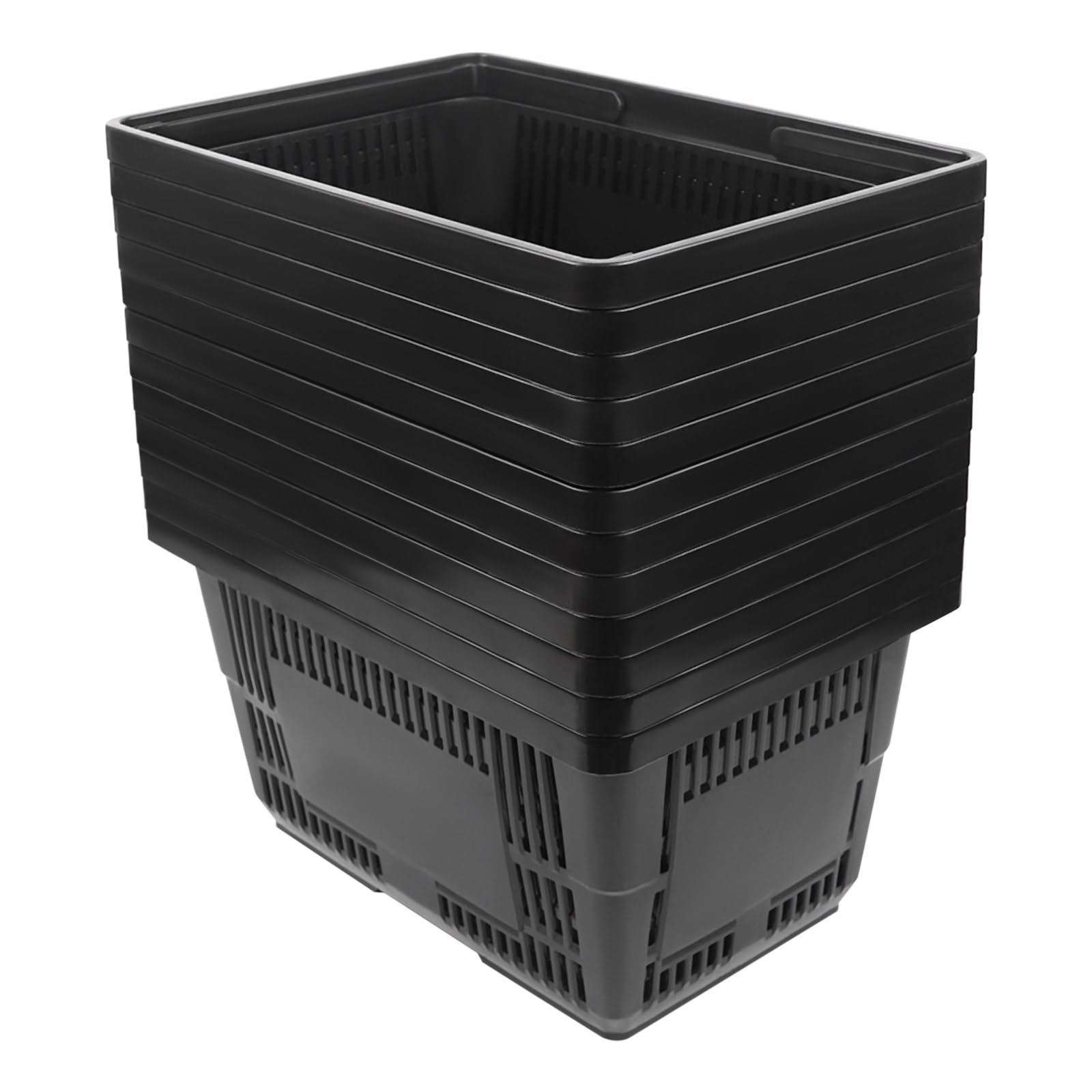 12 cestas de plástico de color negro, apilables con capacidad de 28 L, para supermercado, librería y venta al por menor