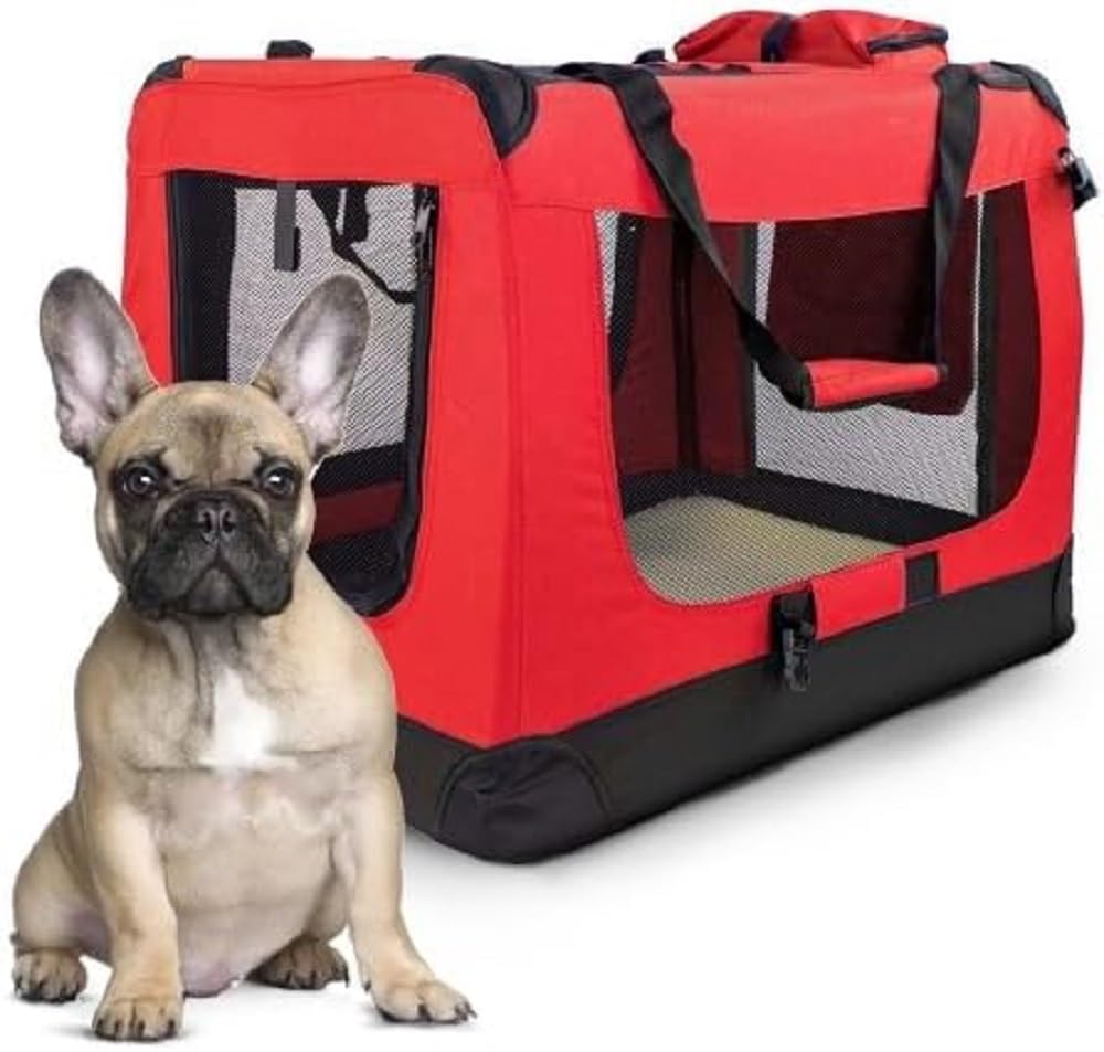 Mobiclinic, Transportín para Mascotas (Perros, Gatos, Conejos, Hurones, Chinchillas), Balú, Talla l, Bolsa de Transporte Viajes, con Asas, Transpirable, Plegable, 70x52, 5x50 cm, Rojo