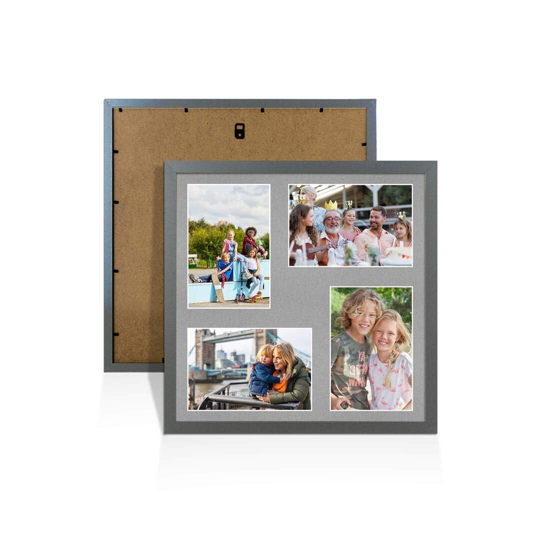 Procut Global 12X12 Dark Grey Photo Frames For Multiple Pictures with Silver Mount-Sleek Collage Frame with 4 Apertures (4x) 6X4-Engineered Wood with Shatterproof Perspex