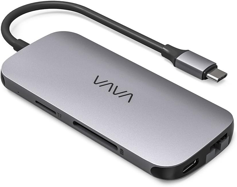 VAVAUSB C Hub 9-in-1 Adapter with Pd Power Delivery, 1Gbps Ethernet Port, SD Card Reader, 4K USB C to HDMI, 3 USB Ports for MacBook Pro and Type C Windows Laptops-Grey