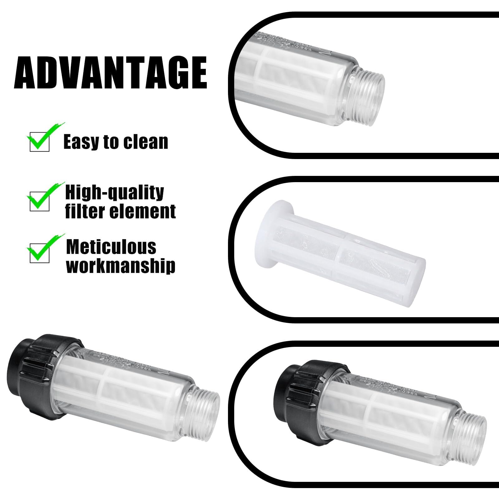 Set di 2 filtri dell'acqua, tubo da giardino, 3/4 pollici, prefiltro dell'acqua, set con 4 inserti per filtri e 4 adattatori rapidi per idropulitrici, pompa da giardino, irrigazione da giardino,