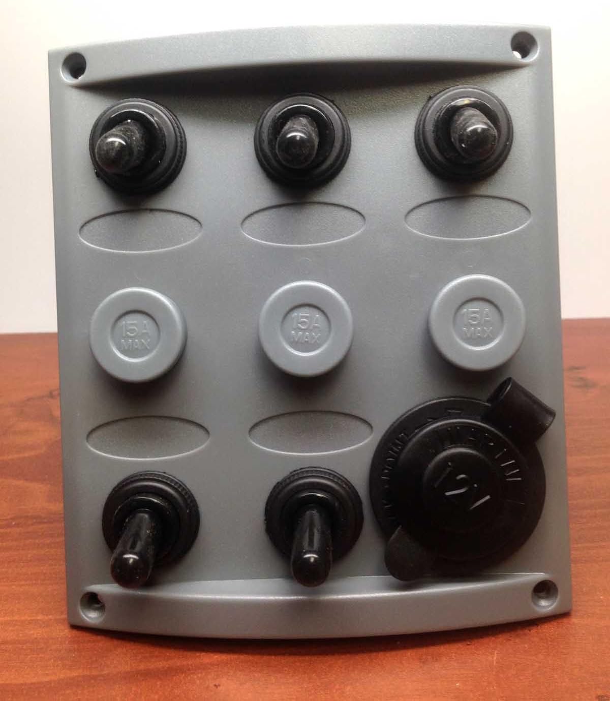 Marine Boat 5 Gang and Cigarette Socket Switch Panel ONE MOMENTARY Switch