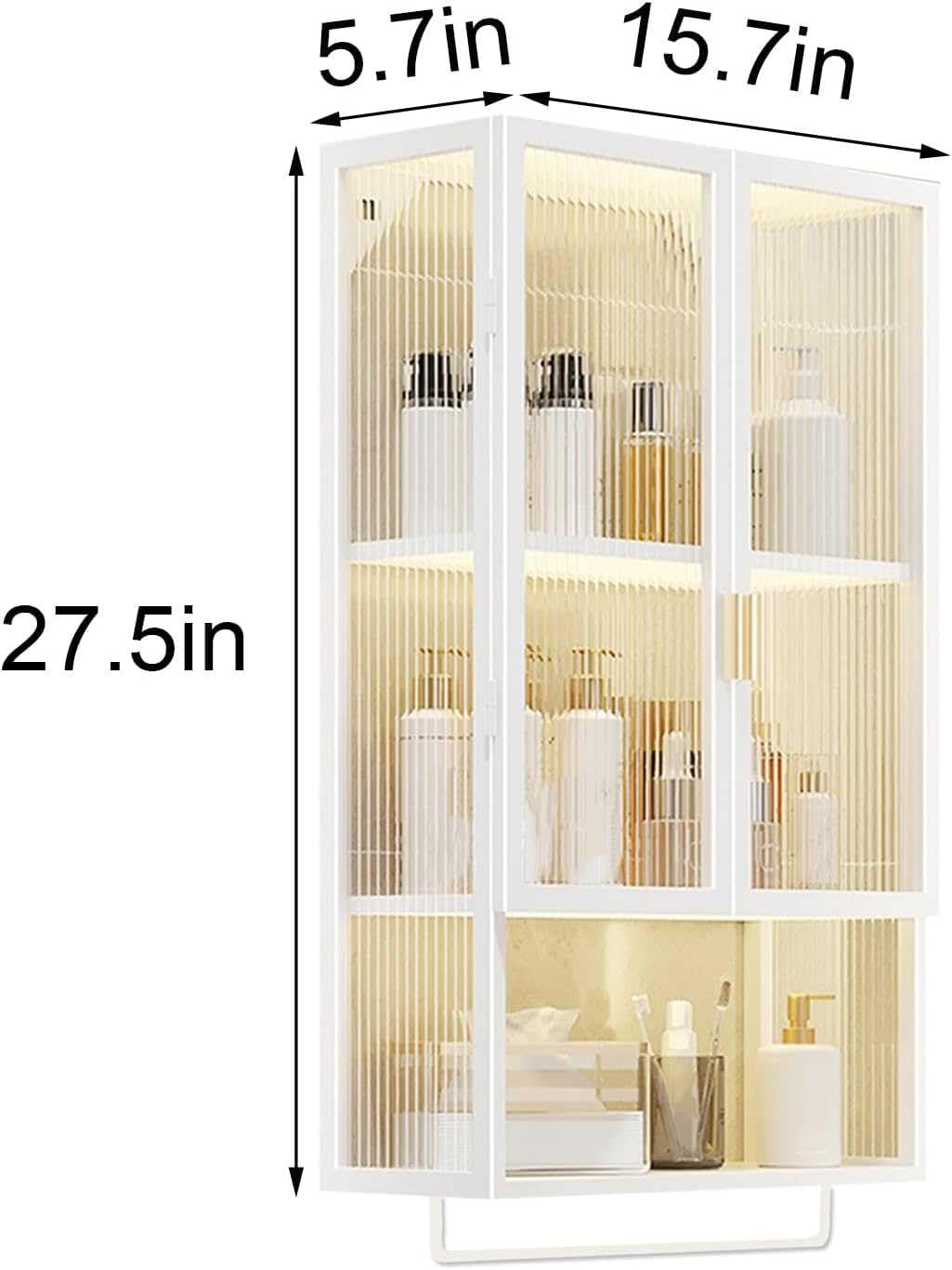 Armadietto da bagno a parete con barra portasciugamani in metallo e ripiani staccabili, soluzione salvaspazio per riporre oggetti sopra il WC, elegante e funzionale armadietto Mcine