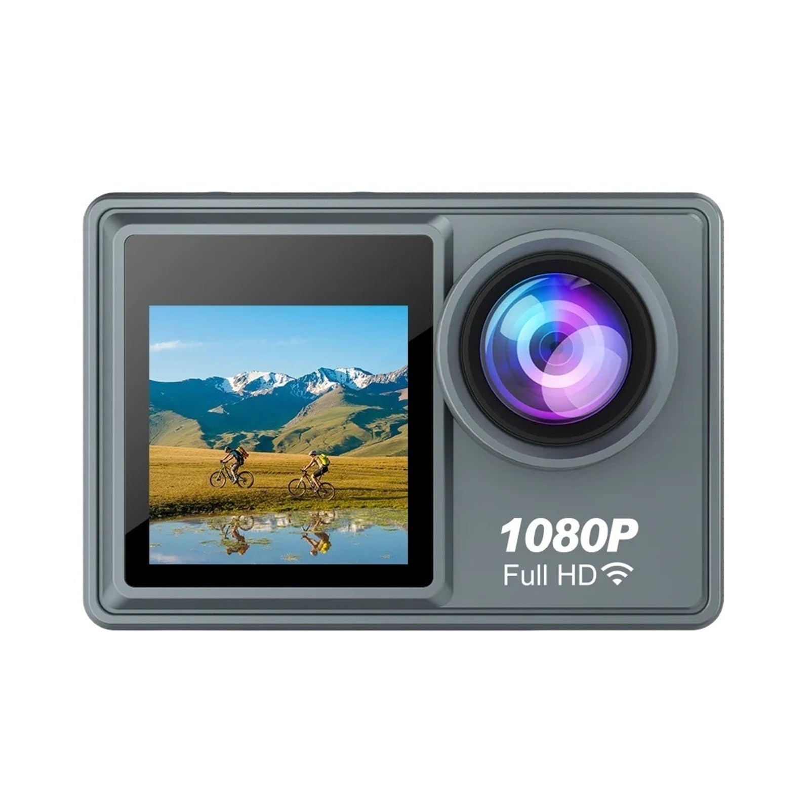 Waterproof Sport Camera Waterproof Camera with Screen Outdoor Sports Swimming FHD Bike Helmet Camera Travel Selfie 1080P Dual Screen WiFi DV Sport Camera (Size : Add 16G TF, Color : Black)