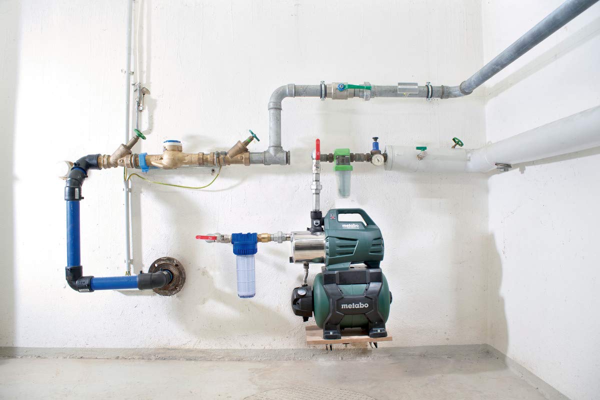 Metabo Hauswasserwerk HWW 6000/25 Inox (600975000) Karton, Nennaufnahmeleistung: 1300 W, 6000 l/h, Max. 55 m & Güde 94460 Schmutzfilter Kurz Sandfilter Vorsatzfilter, 1 Stück (1er Pack)
