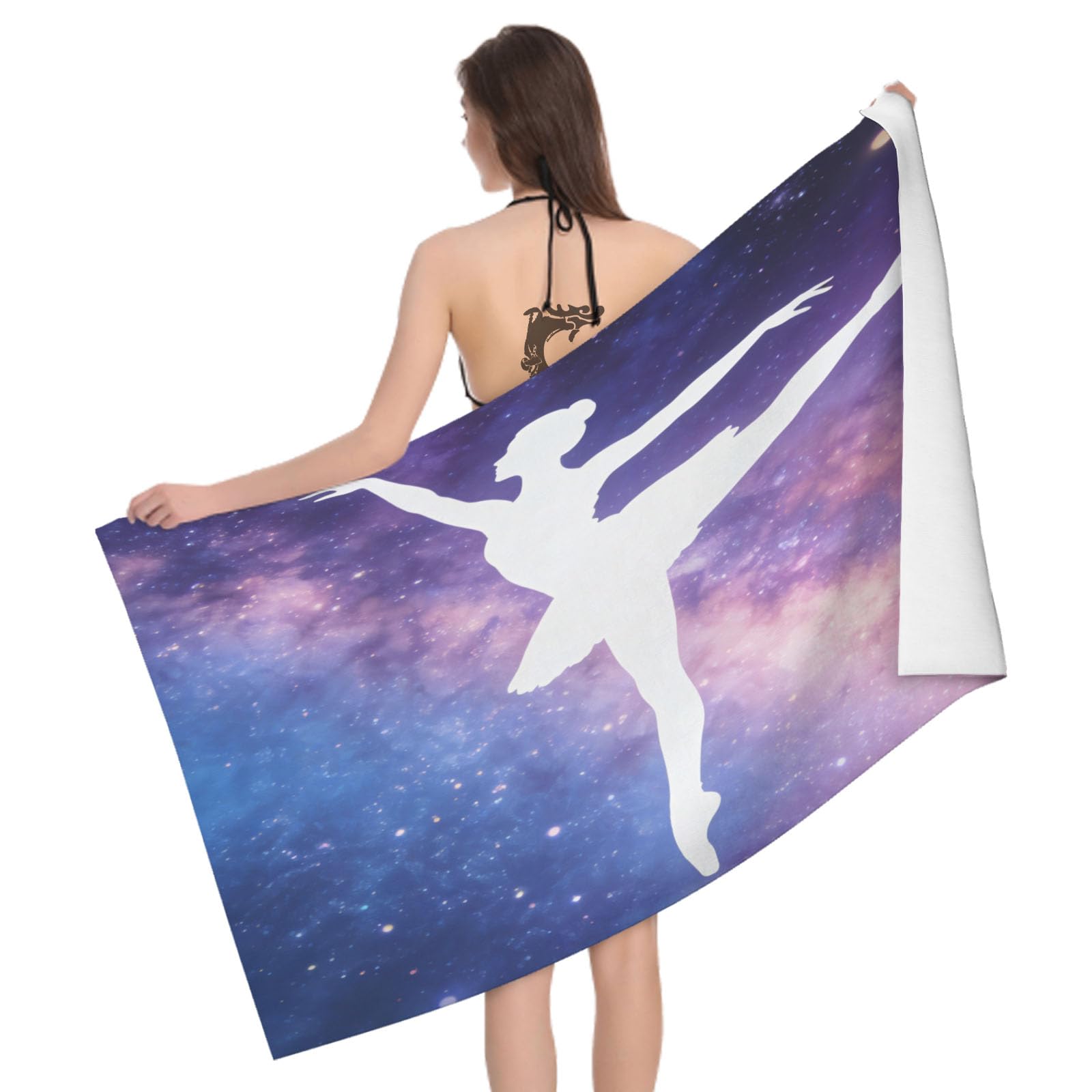 Leichong 3D Ballet Beach Towel Microfiber Soft Quick Dry for Adults, Dreamy Style Bath Towel Lightweight Soft Absorbent for Travel Swimming Pool Sports, 75 x 150 cm