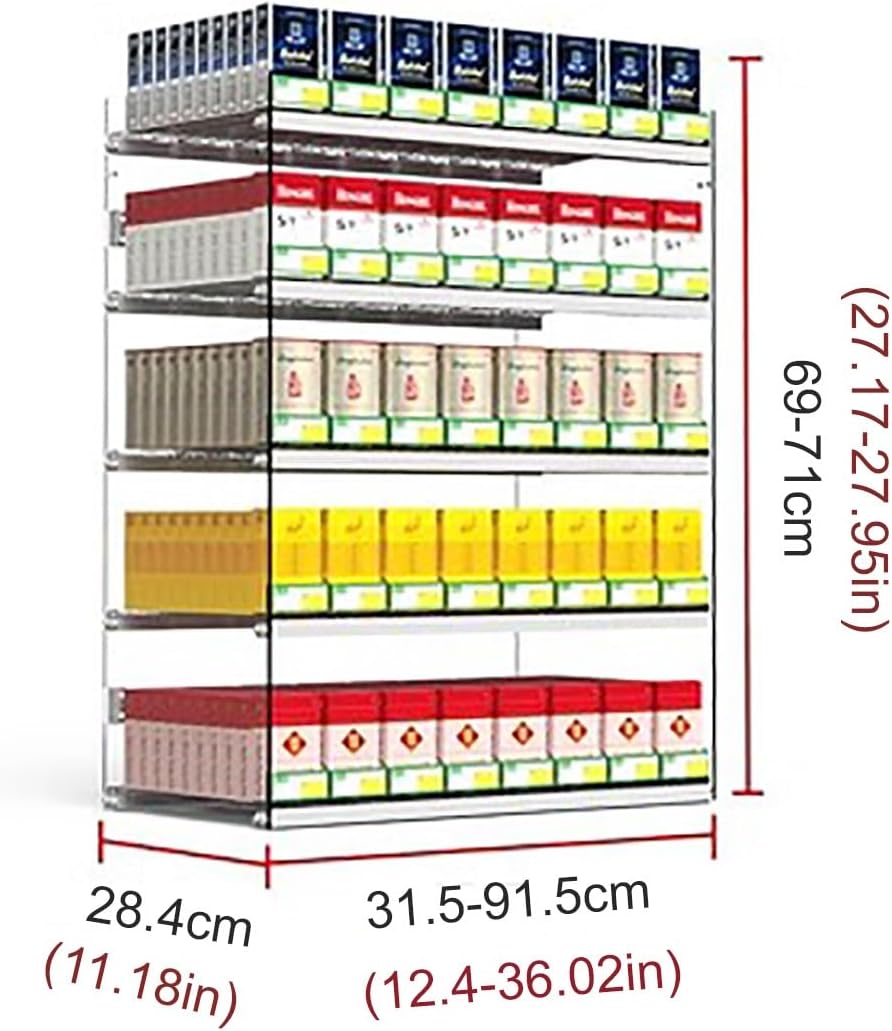 Store Display Shelves Cigarette Display Holder Rectangle Counter Shelf,5 Tier Desktop Cigarette Showcase Rack,Wall Mounted Cigarette Rack,Acrylic Automatic Cigarette Pusher for Store Market(61.5x28.4c