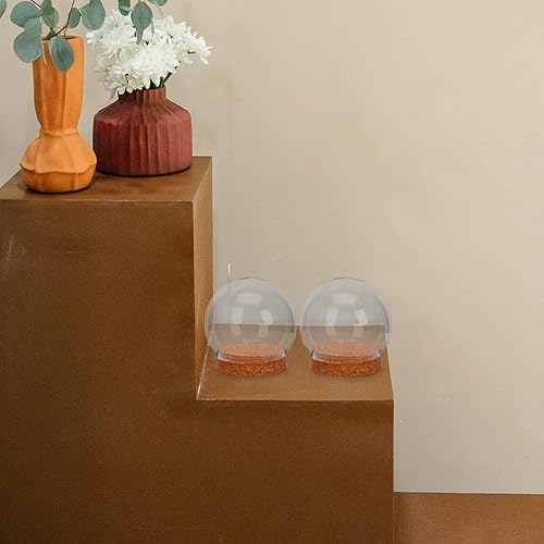 Miniatura 7 de PRETYZOOM Cúpula de cristal de 4 piezas, cúpula de cristal transparente con base de corcho, pequeño tarro de exhibición de vidrio para flores secas