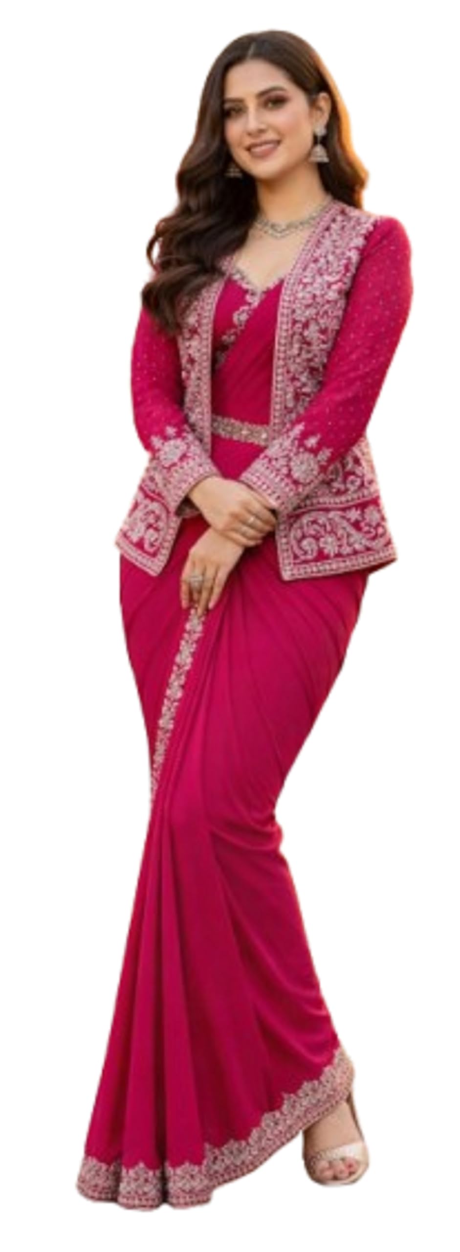 Lehenga Choli For Womens And Girls Crep silk, with Embroidery Sequence work ready to wear saree with full koti Wedding new party Pink-image-44