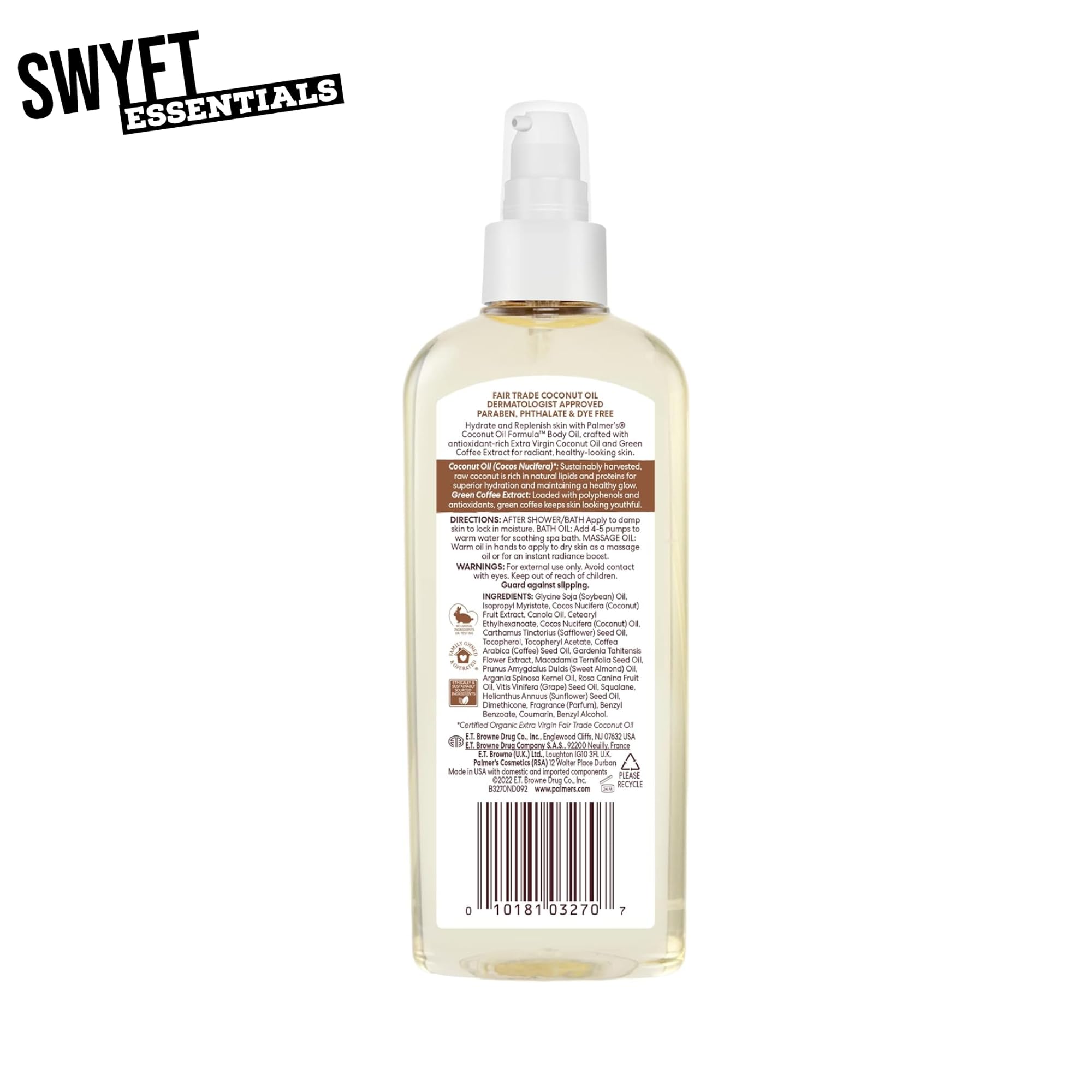 Palmer's Coconut Oil Body Oil Bundle, 3X Coconut Oil 250ml for Skin 1X Dry Body Brush for Exfoliation & Hydration - Image 2