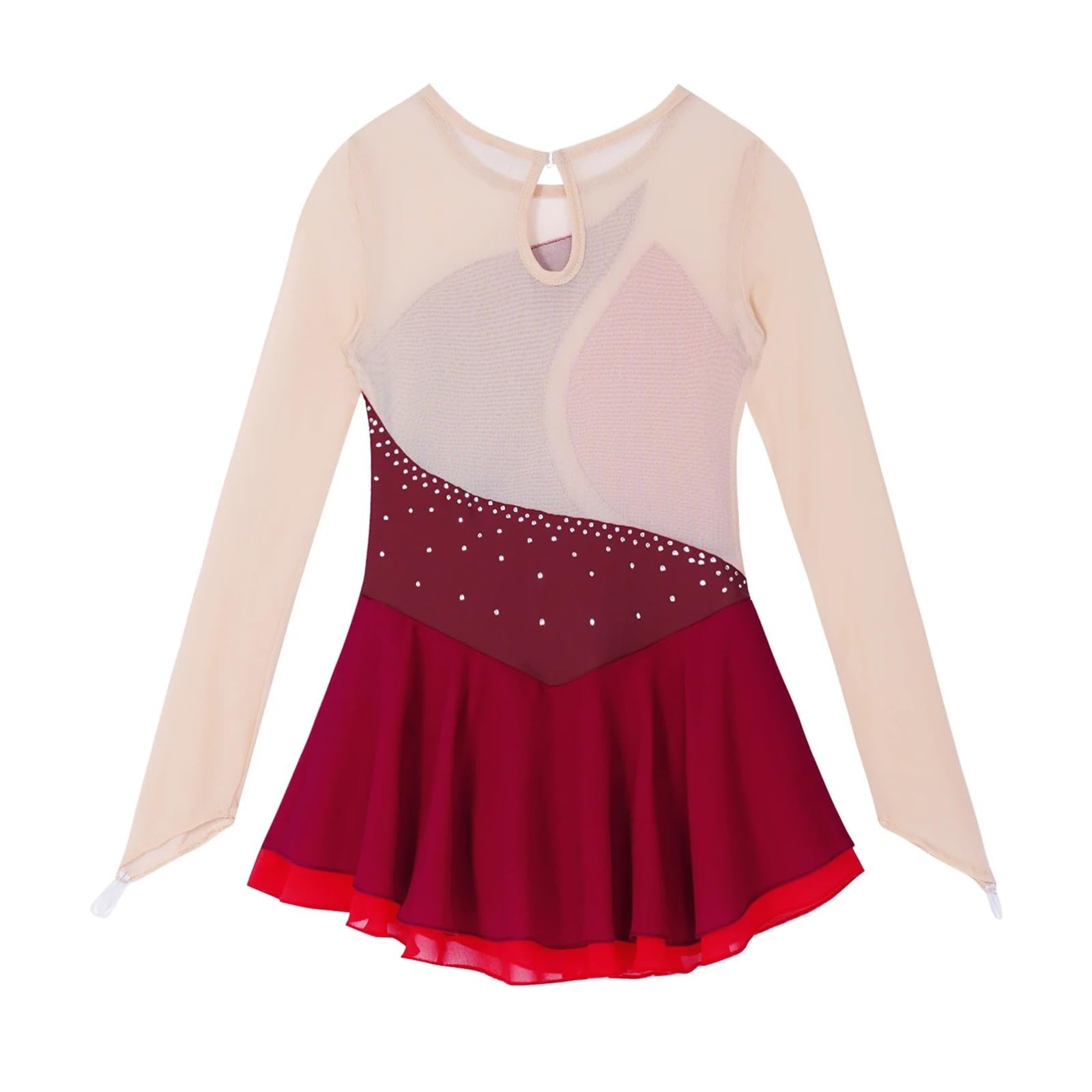 Body Da Ginnastica Per Ragazze Vestito Da Pattinaggio Artistico Con Strass A Maniche Lunghe For Bambine, Patchwork, Balletto, Ginnastica, Danza, Body
