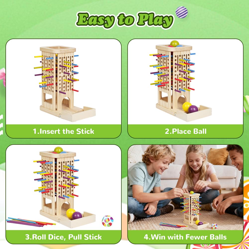 Ainiv Juegos de Mesa Montessori, 3 in 1 Juguetes Educativos Niños con 40 Palitos Colores y 1 Dados, Juegos Divertidos para La Familia, Juguete Motricidad Fina para Niños 3, 4, 5, 6 Años