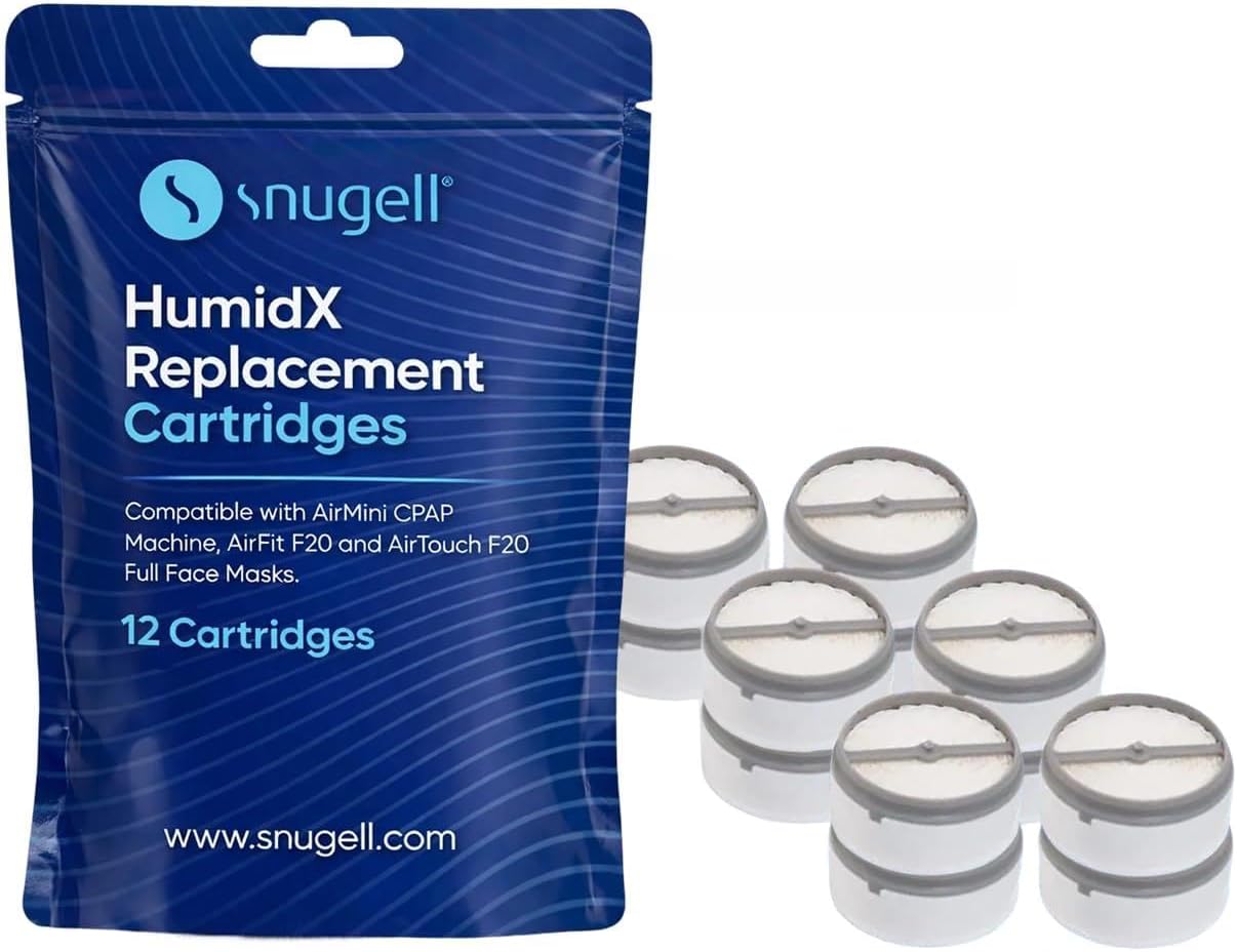 HumidX Plus for Airmini CPAP Machine by Snugell | 12-Pack | ResMed Airmini HumidX Plus Replacement Cartridges | Compatible with P10 Nasal Pillows & N20/N30 Nasal Masks (12)