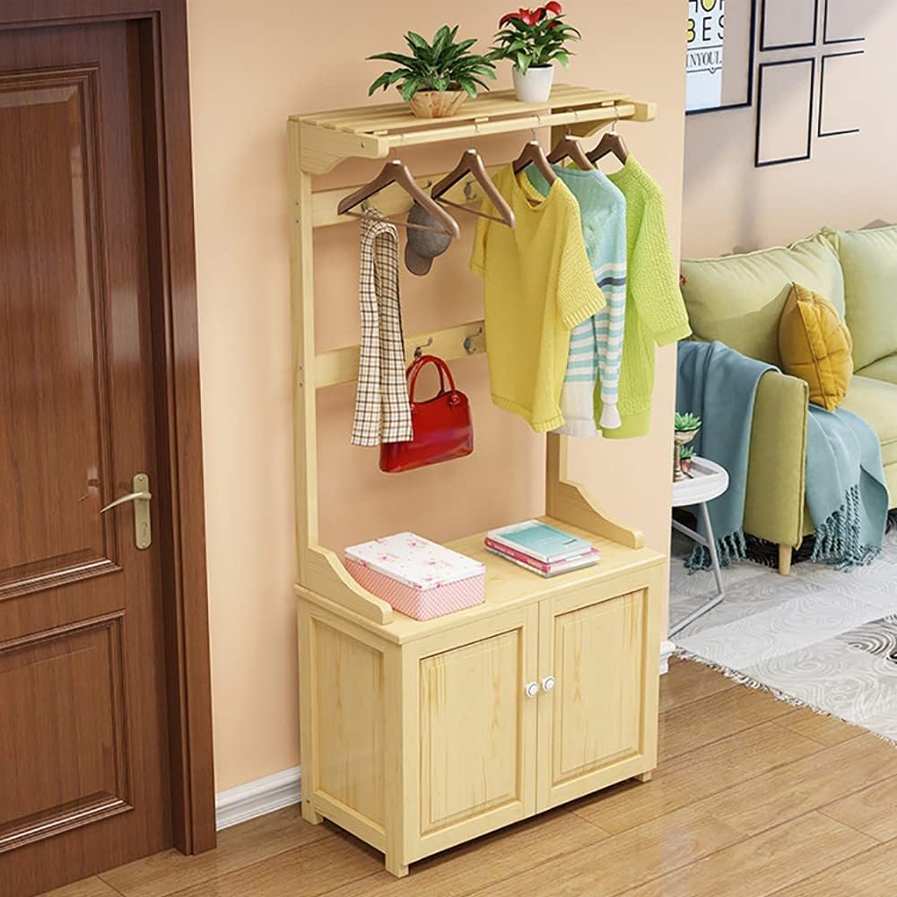 MYUYEE Shoe Bench Coat Stand Rack Hanger Coat Rack Coat Rack Freestanding, Entryway Bench With Coat Rack,3-In-1 Entryway Hall Tree With Storage And 8 Hooks, Coat Stand With Benc(C-50X38X170Cm)