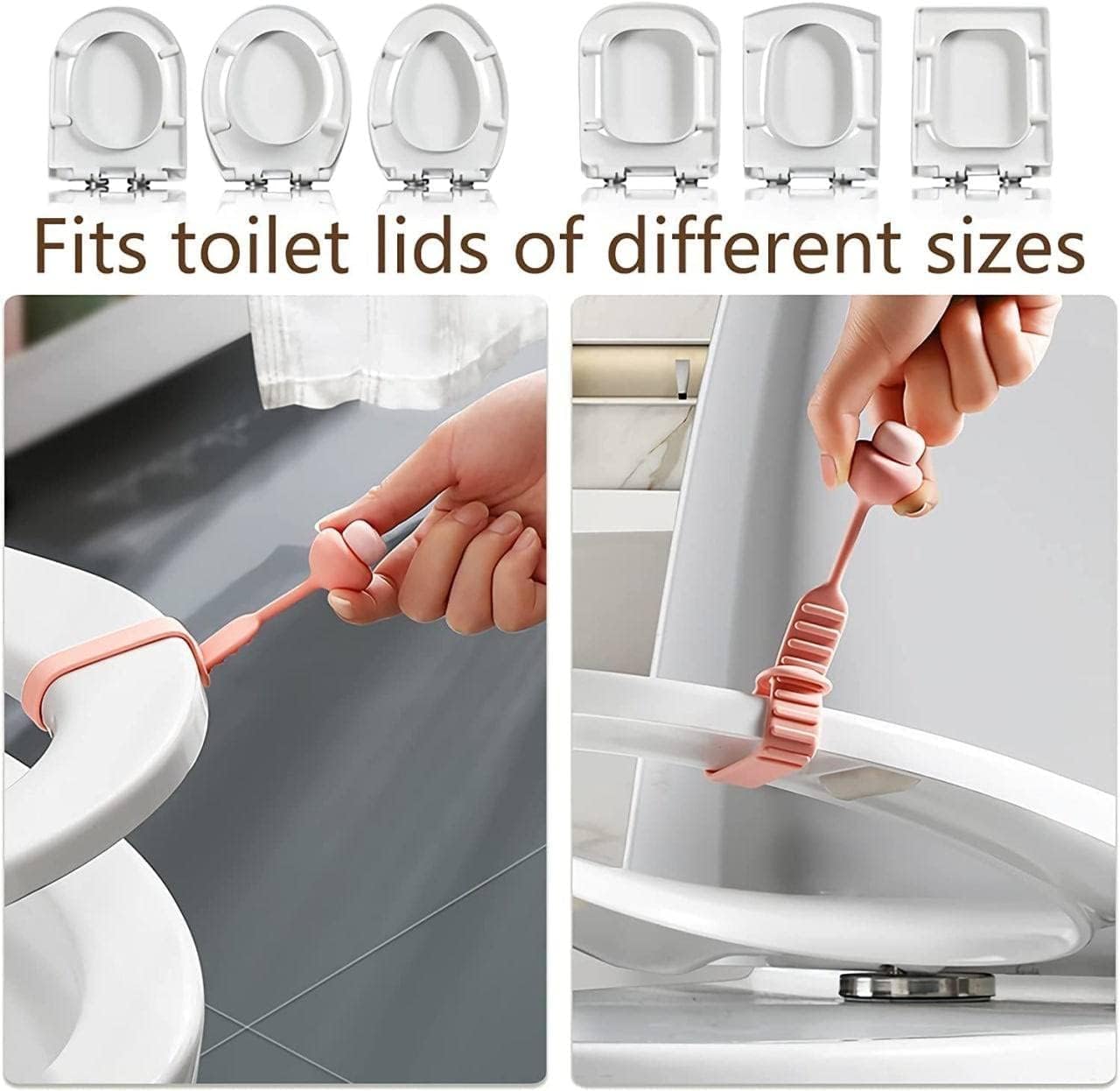 Prostuff.inยฎ Non-slip Self Stick Toilet Seat Silicone Riser Handle, Frosted Toilet Lid Lifter Adjustable Buckle Close stool Lift Handle Avoid Touching Toilet Cover Soft Handle for Bathroom 4 pcs 3