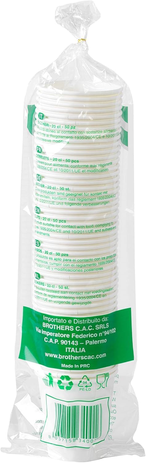 ECO-BRO 2000 Pcs 200ml Bicchieri Carta Biologico Bicchiere monouso Bicchiere compostabile biodegradabile (2000)