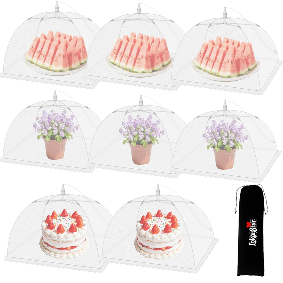 8pcs Pop-Up Mesh Food Covers Tent Umbrella Large 43 * 43cm Reusable and Collapsible Screen Net Protectors for Outdoors Parties Picnics BBQs Keep Out Flies Bugs Mosquitoes (White)
