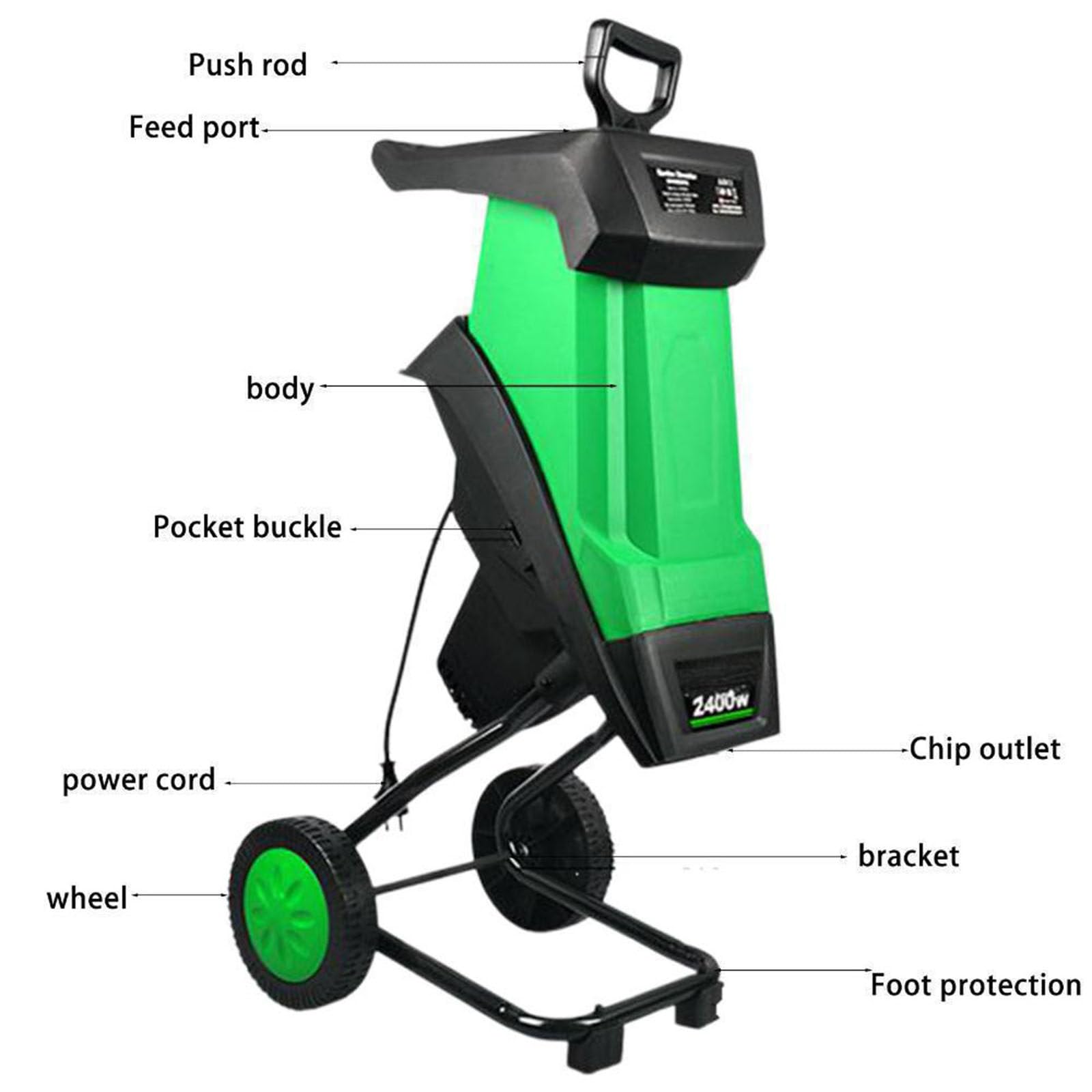 Biotrituratore Elettrico per Legno e Foglie 2400W, 4500 Giri/Min, Sacco di Raccolta 50L, per Rami 0-40mm
