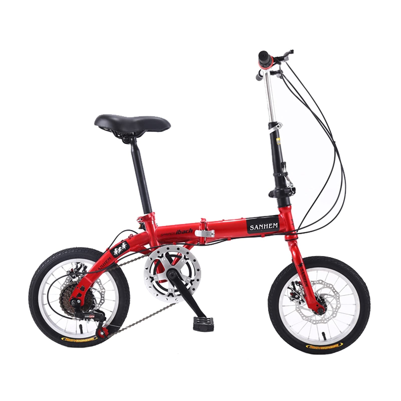 14 Zoll Faltbares Fahrrad Adult Speed ​​Bicycles Damen Fahrrad High Carbon Stahlrahmen Student Bikes (Color : Red) Sport & Freizeit