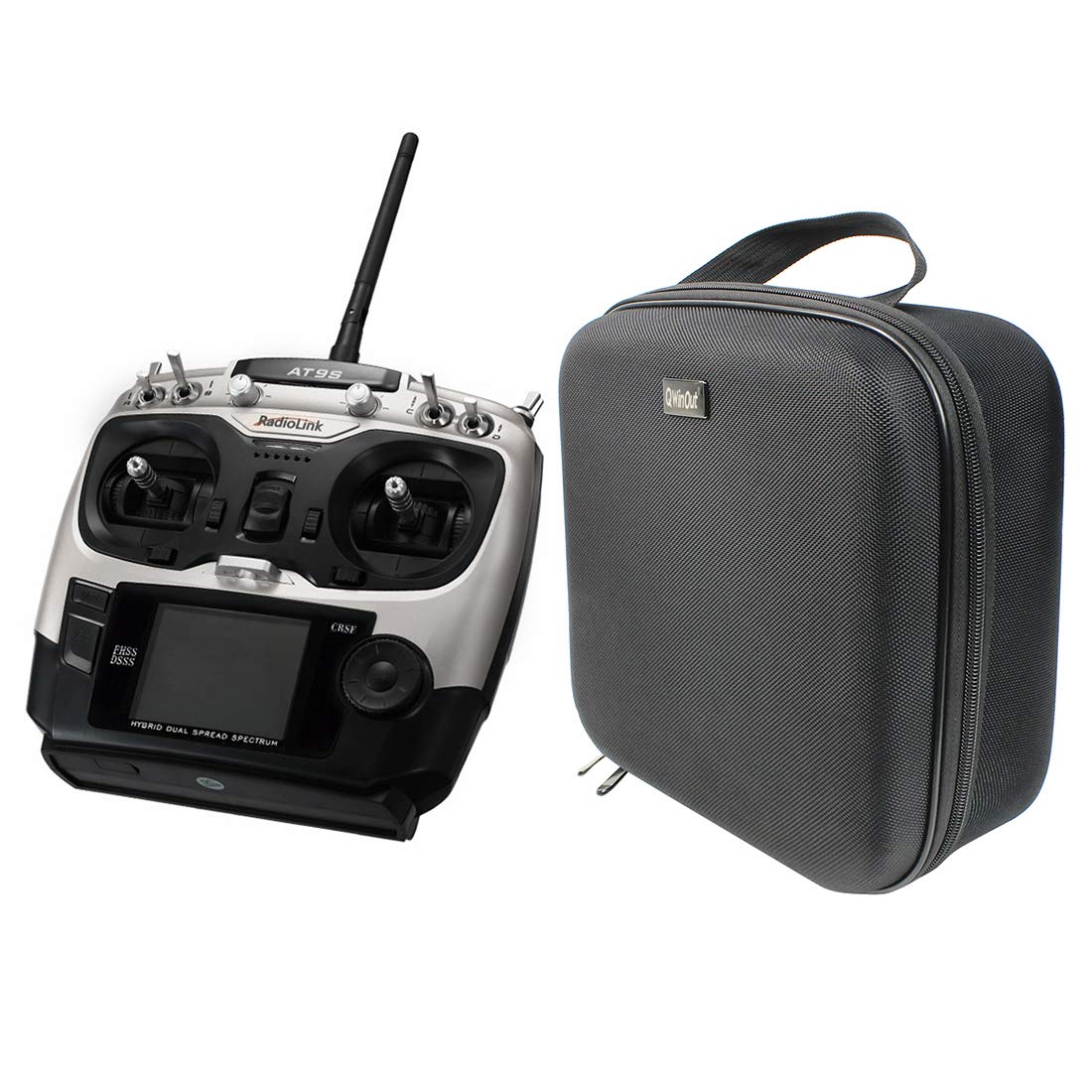 Radiolink AT9S PRO with Portable Case Handbag Rocker Mount 2.4G 12CH Remote Control RC Transmitter with R9DS Receiver For FPV DIY RC Drone Quadcopter Airplane (TX+CASE,grey)