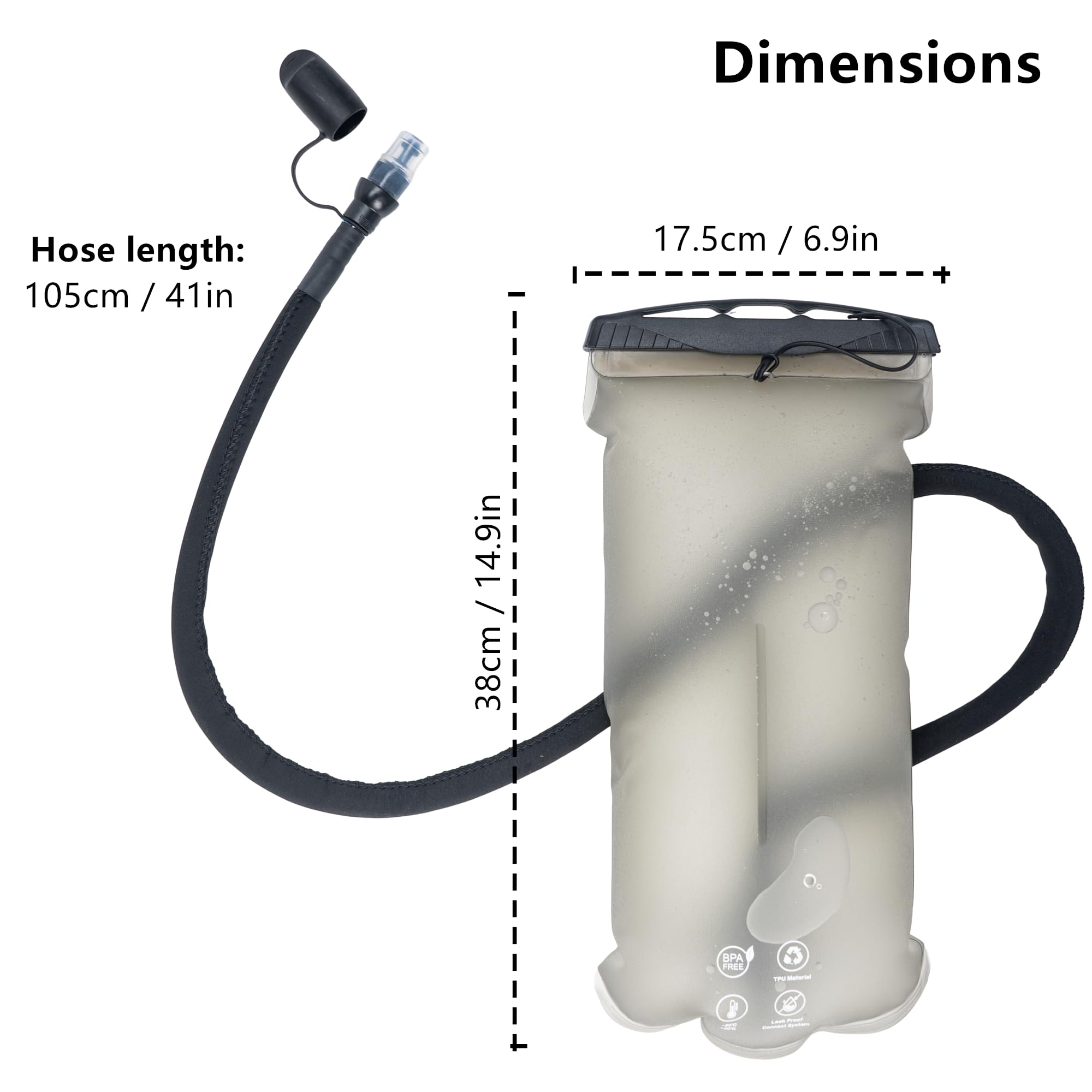GLANC Bolsa de hidratación – Bolsa de agua de 2 L/3 L para mochila de senderismo, sin BPA, depósito de agua a prueba de fugas para paquete de hidratación, manguera aislada y válvula de mordida de alto
