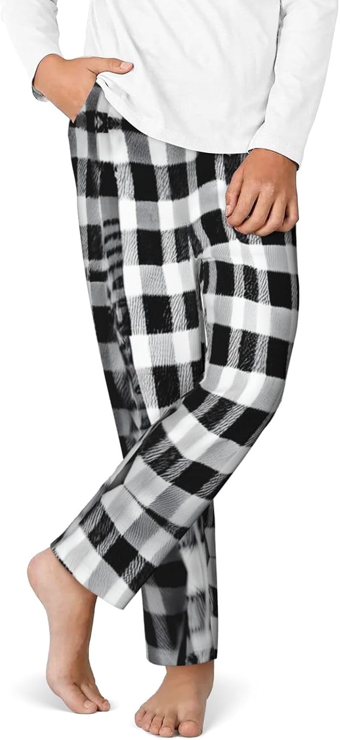 Black And White Plaid Print Fashion Pajama Bottoms,Cotton Pajamas,For Both Lounging At Home And Casual Outings