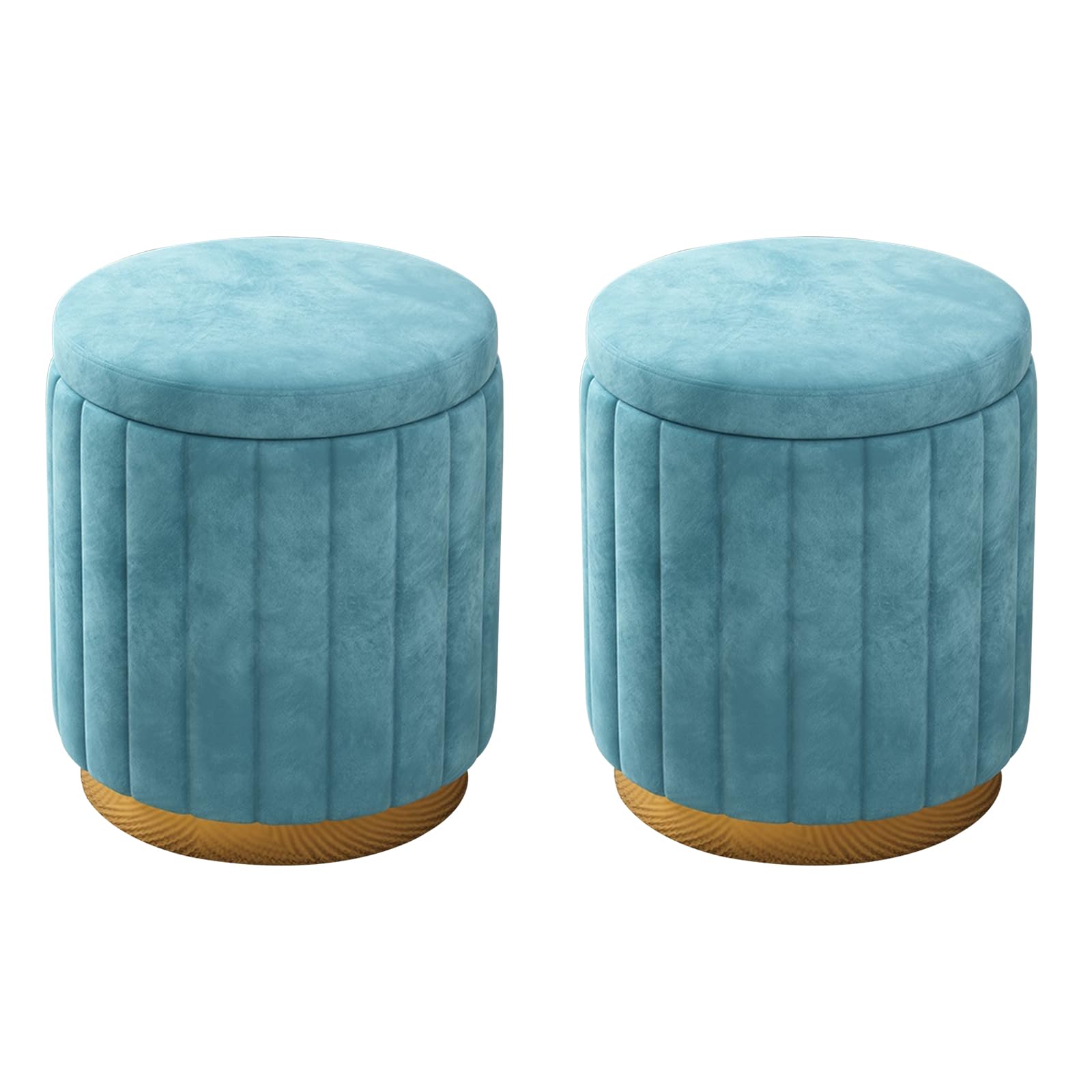 Pouf rotondo con contenitore, set di 2 sgabelli imbottiti in velluto con base in metallo, sgabelli moderni per camera da letto, soggiorno, mobili per la casa (set da 2, blu)