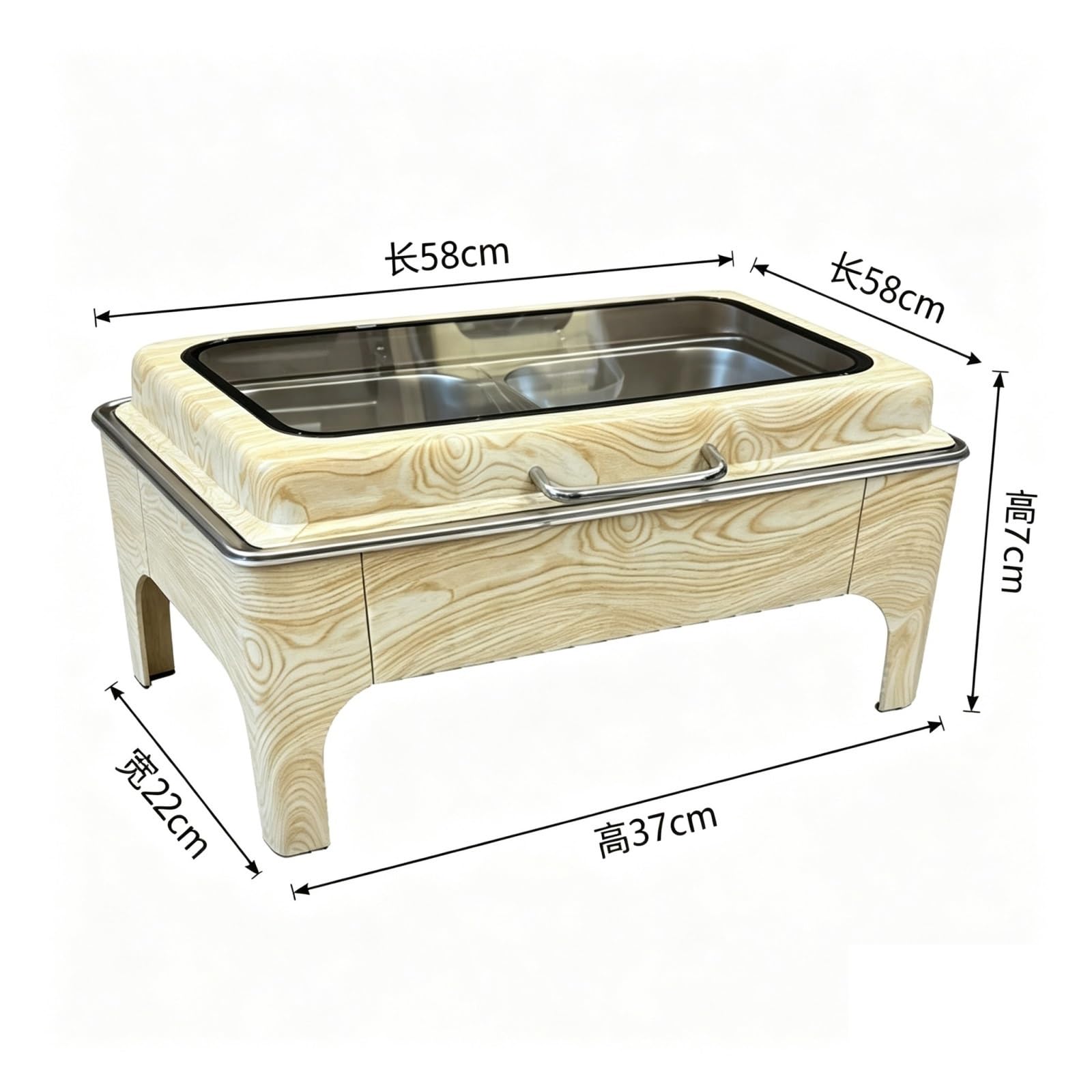 Servidor de buffet rectangular con plato de abejorro de grano de madera