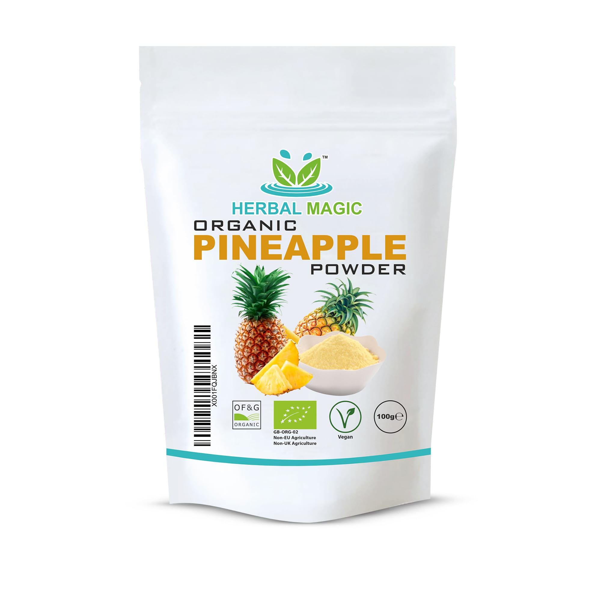 Herbal Magic's Organic Pineapple Powder -Juice Powder - Rich & Vibrant Smoothies, Shakes, Juices, Baking, Cuisines - irresistibly delicious - for an active lifestyle- 100g (Pack of 1)EU Organic