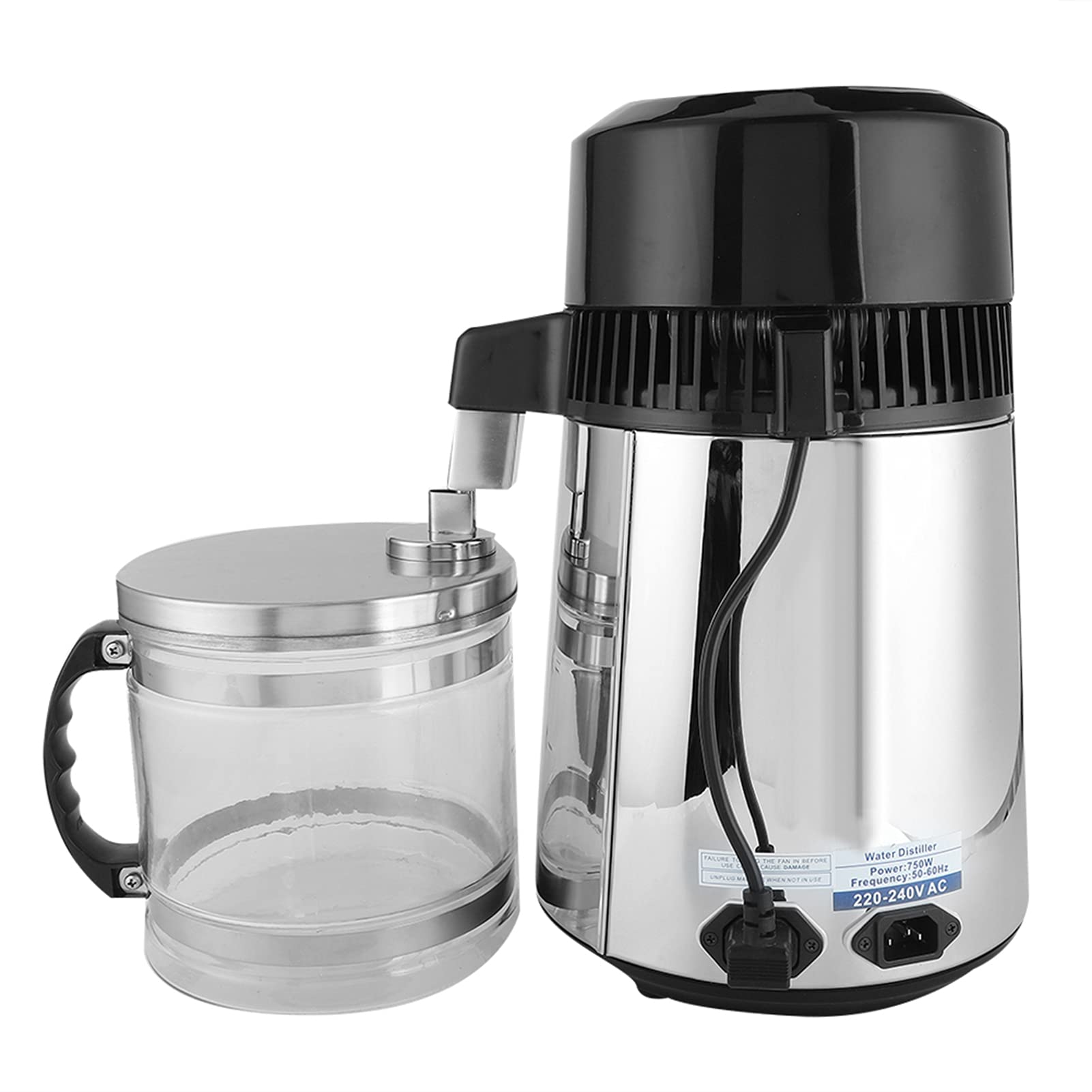 Fdit Distillateur D'eau en Acier Inoxydable 4L, Purification pour Comptoir Domestique avec Arrêt Automatique, pour Usage au Bureau (Prise UE 220V)