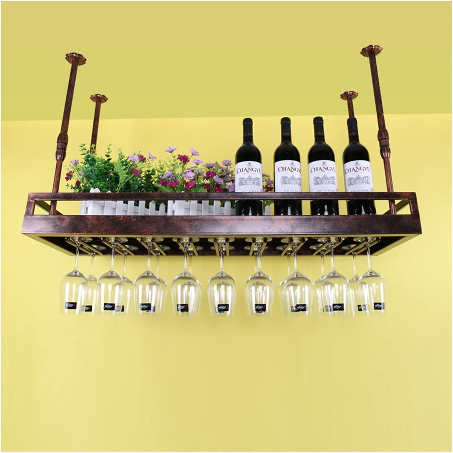 Ceiling Decoration Rack, Iron Upside Down Wine Glass Rack, Creative Goblet Rack Hanging Wine Rack, Suitable for Living Room and Bar Decoration (Color : Black, Size : 100X35X60CM)