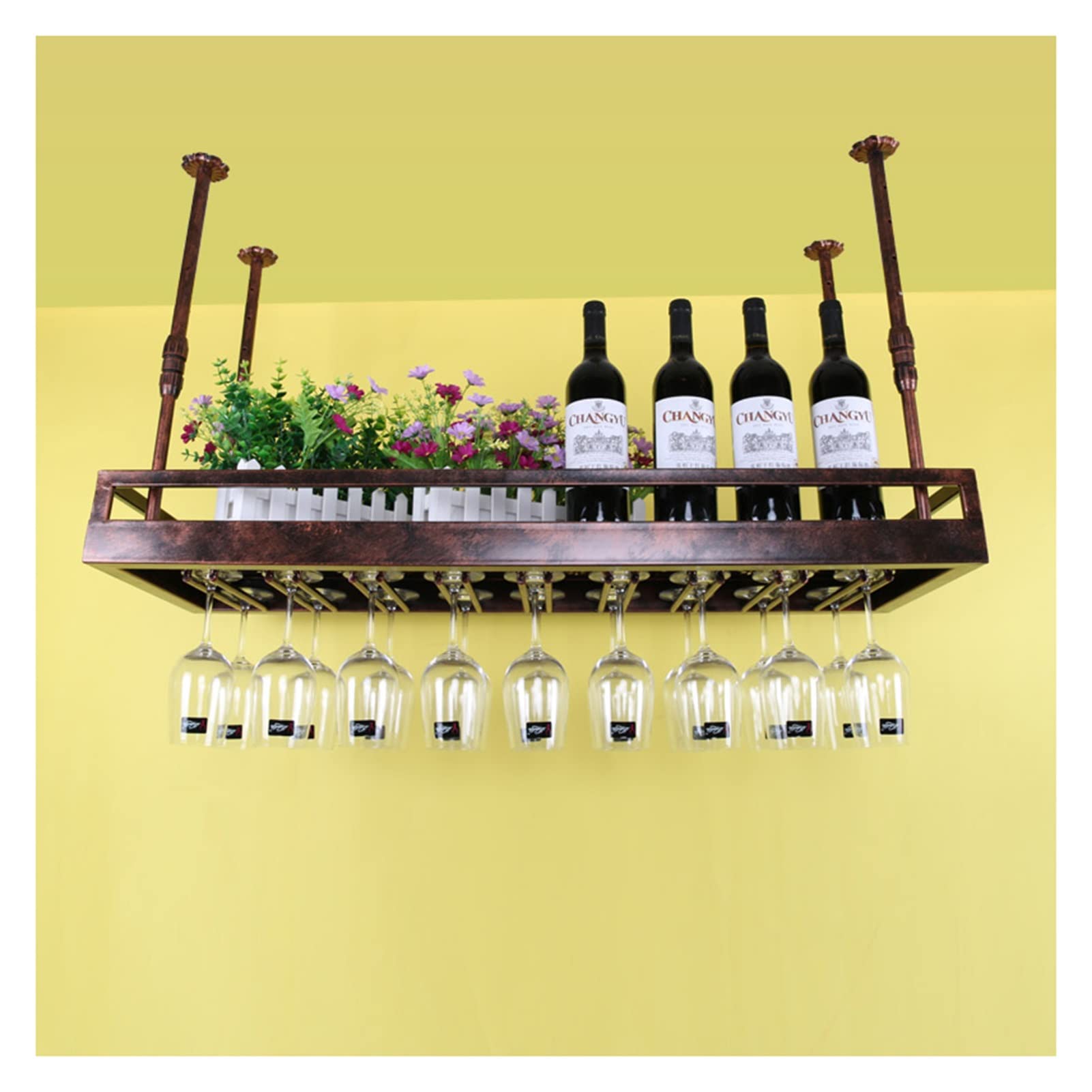 Support de verre à vin suspendu en fer pour décoration de plafond