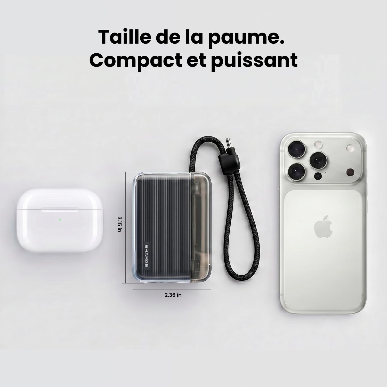 SHARGE 10000mAh Batterie Externe 20W USB-C avec Câble Intégré