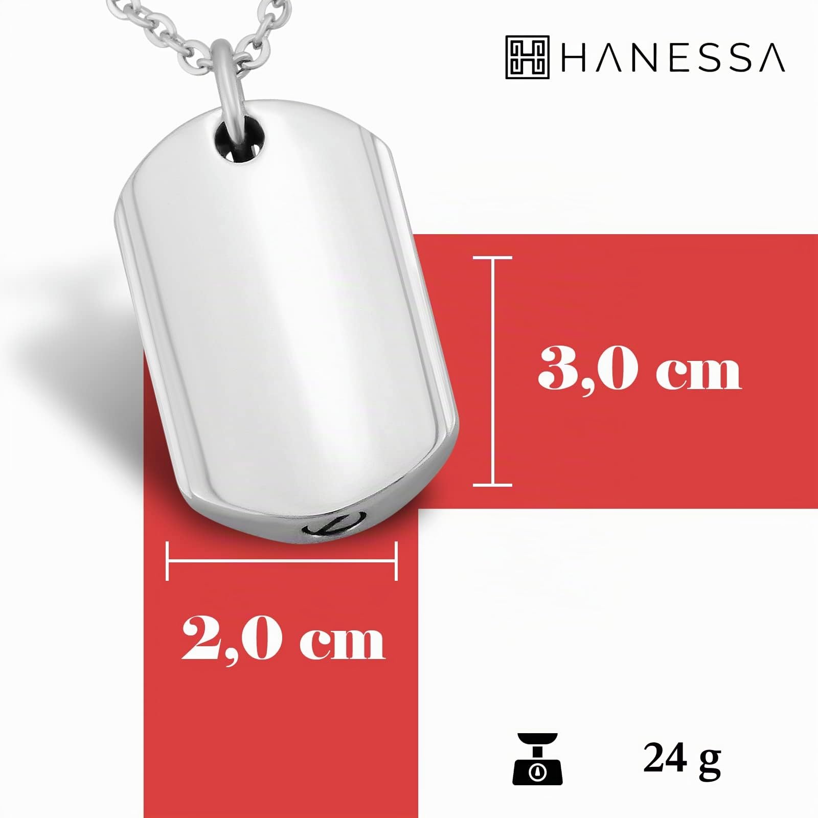 Personalisierte Kette mit Gravur Edelstahl 50 cm mit Anhänger Dog Tag Erkennungsmarke in silber - Personalisierte Halskette für Männer und Frauen - Personalisierter Schmuck Damen Herren