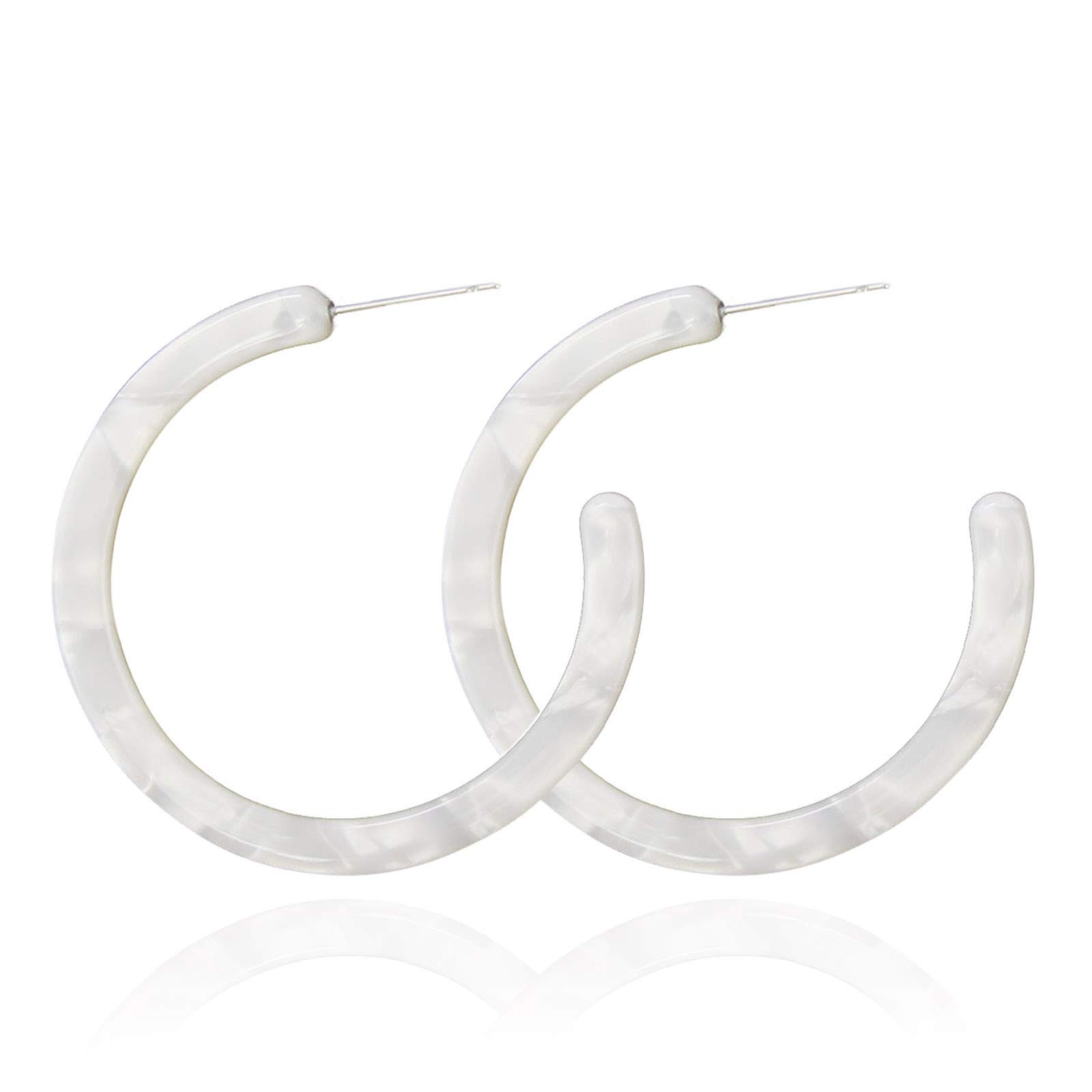 Pomina Lightweight Marble Acrylic Resin Hoop Earrings Basic Fashion White Hoop Earrings for Women Girls
