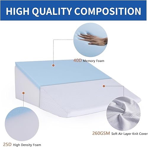 Miniatura 3 de Almohada de cuña de cama para dormir, almohada mejorada de espuma viscoelástica de 10 pulgadas para después de la cirugía, reflujo ácido, ronquidos,