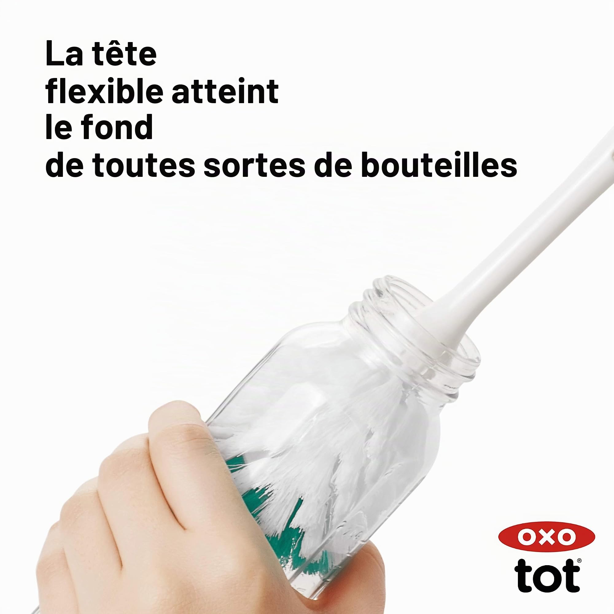 OXO Tot Goupillon avec Support | Poils fermes pour un nettoyage efficace, manche antidérapant confortable, rangement compact