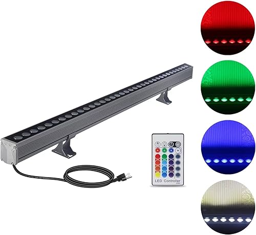 Luz de arandela de pared con control remoto RF, 144 W, 40 pulgadas, lineal RGBW 5000K, luz de inundación LED, IP65 resistente a la intemperie que