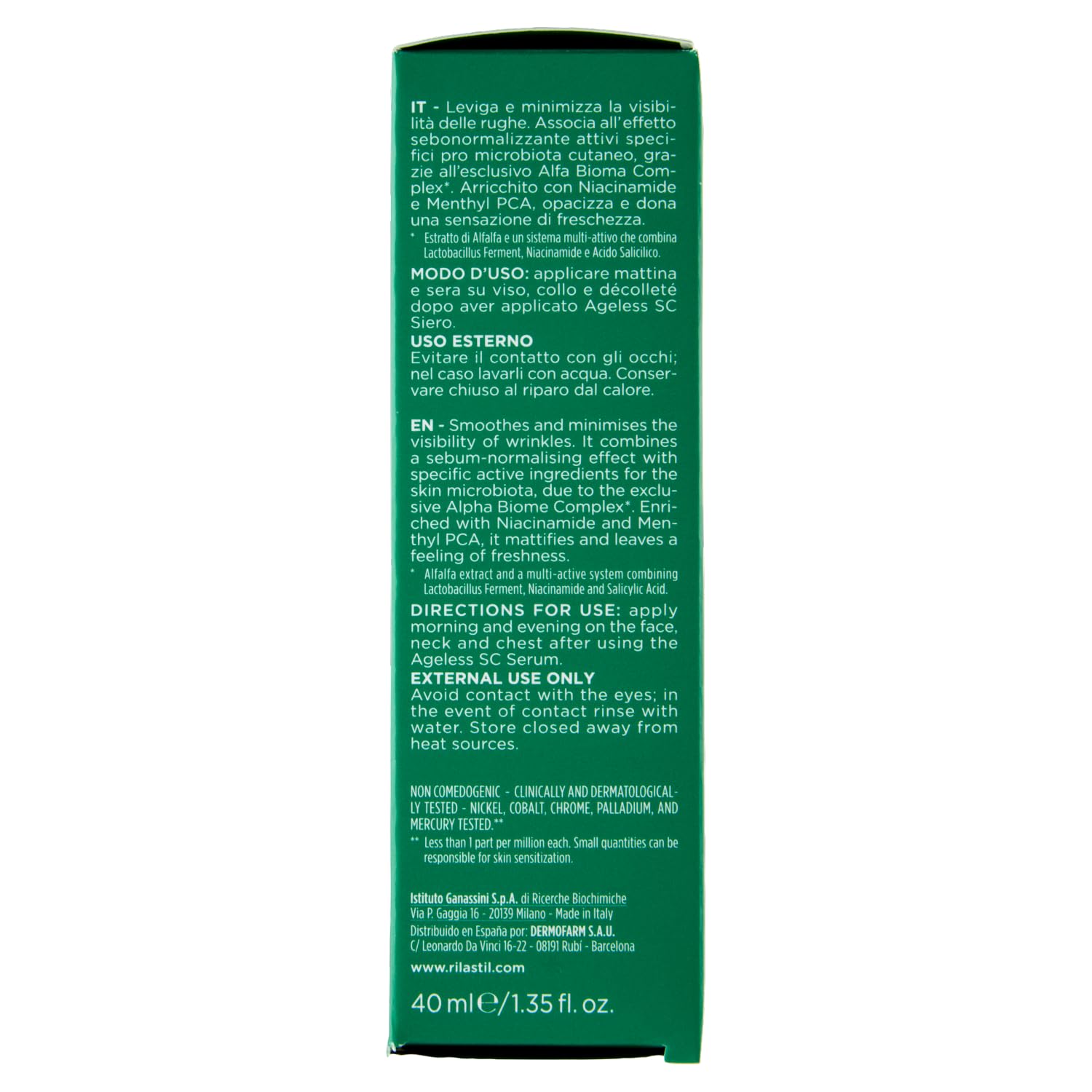 Rilastil Ageless SC Sebum Control, Crema antirughe oil free levigante e idratante con Alfa Bioma Complex e Niacinamide, 40 ml