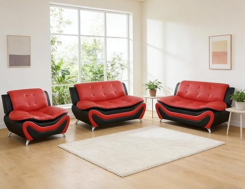 Miniatura 70 de Sofás Seccionales de Cuero, Conjuntos de Muebles de Sala de Estar, 3 Piezas Conjunto de Sofá Moderno para Sala de Crema