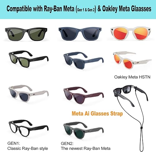 Miniatura 7 de Correa para lentes Ray-Ban y Oakley Meta - 3 correas ajustables para lentes de sol, cordones de retención para hombres, mujeres y niños