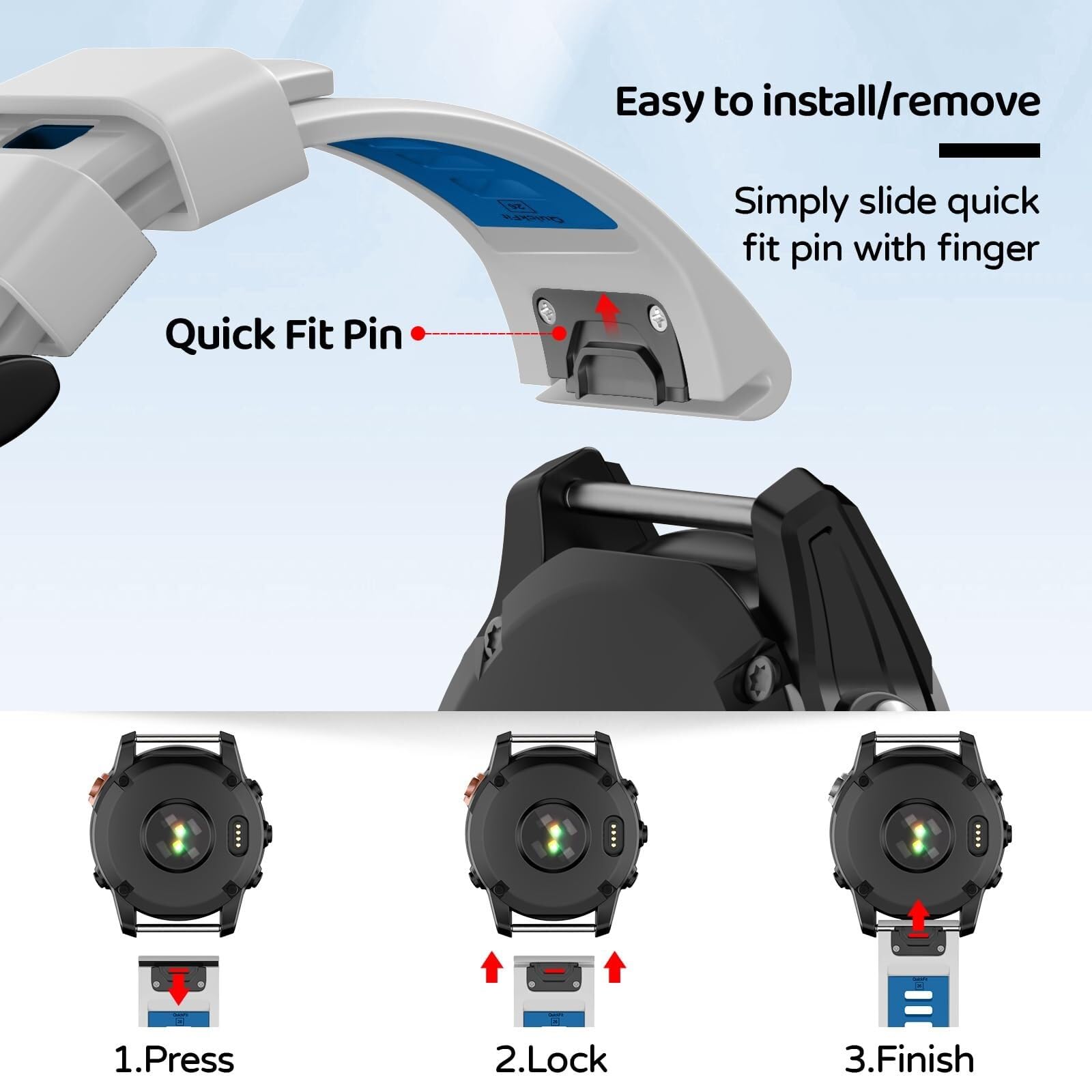 EAMOM 26mm Watch Band for Garmin Fenix 7X Pro/Fenix 7X/Fenix 6X Pro/Fenix 6X/Fenix 5X/Fenix 3, Silicone QuickFit 26mm Replacement for Garmin Descent Mk3i 51mm/Epix Pro 51mm/TACTIX 7(White Blue)