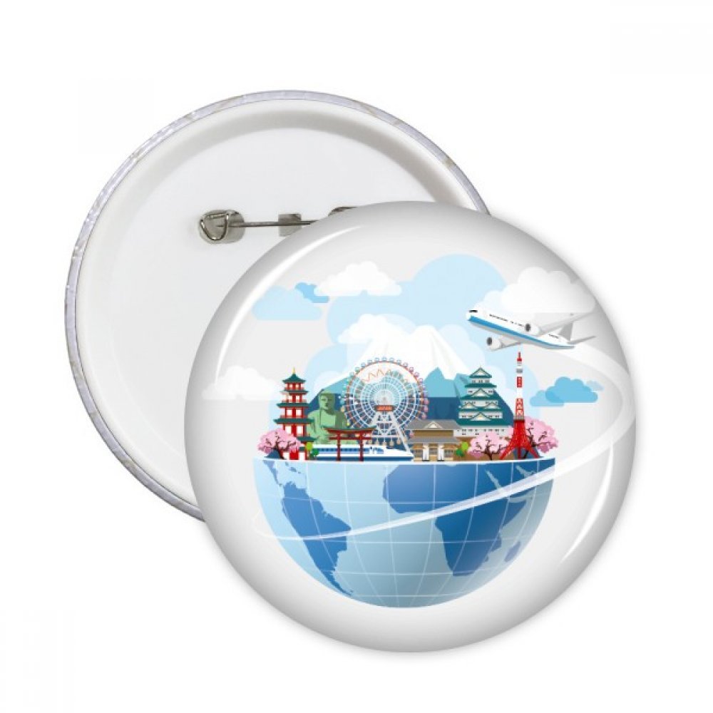 DIYthinker Unisex Adult Landmark Global Travel Journey Japan Fuji Sakura Plane Round Pins Badge Button Clothing Decoration Gift S Multicolor